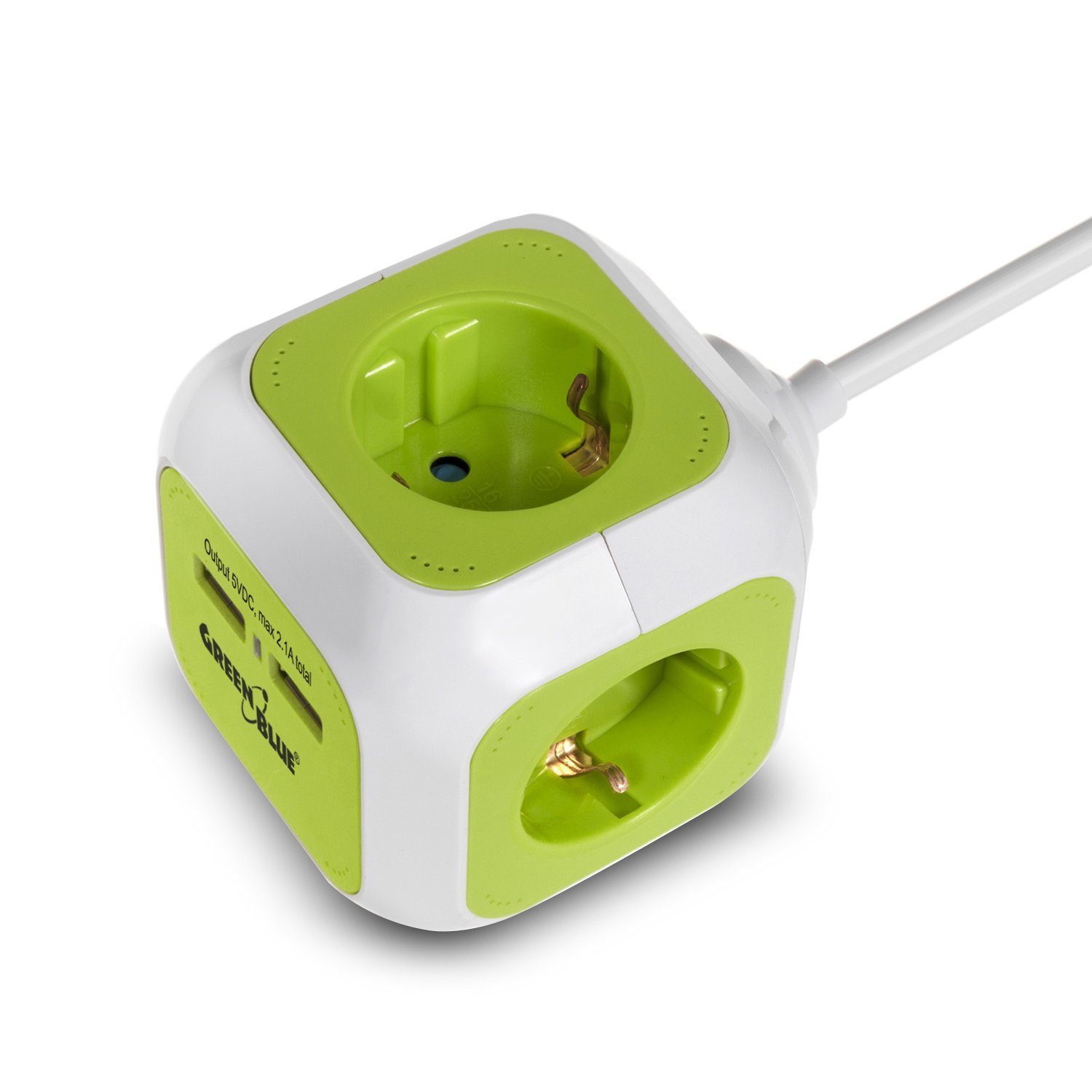 Schuko-Anschluss GB118G USB-Anschlüsse, Halterung, + GreenBlue (4-fach m) 2 inkl. Kabellänge Kindersicherung, Mehrfachsteckdose 1.4