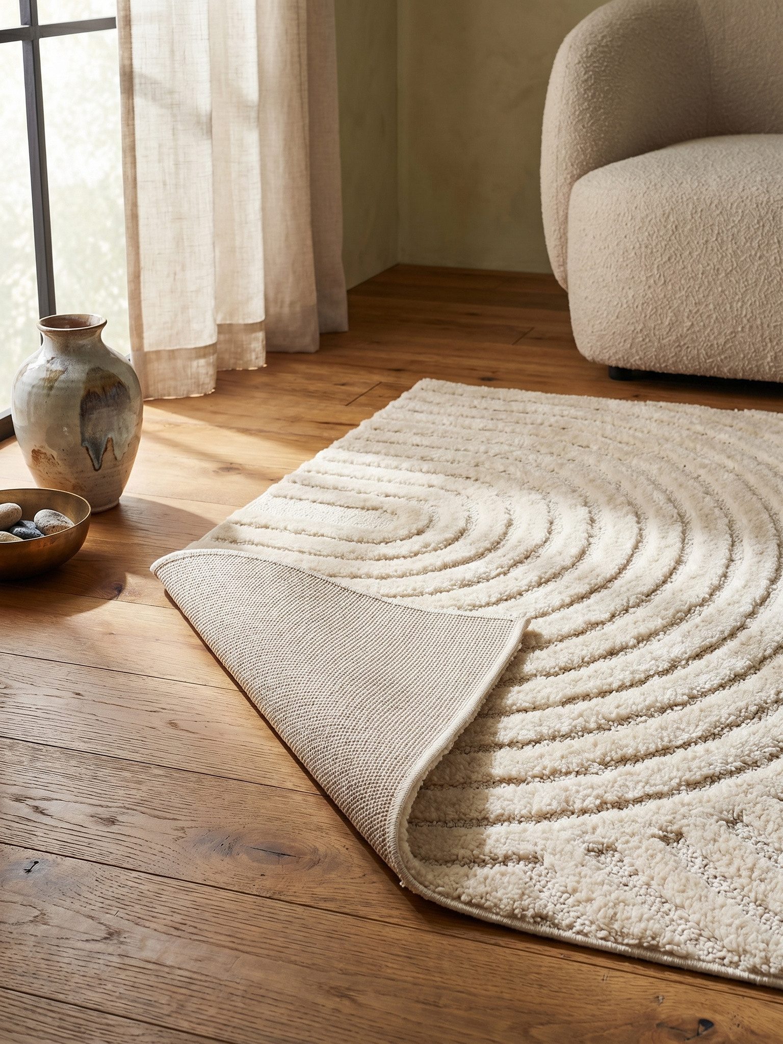 KADIMA DESIGN Teppich RIGI Hoch-Tief 3D-Effekt Waschbar Strapazierfähig, Läufer, Höhe: 10 mm, Creme, 60x110 cm, Wohnzimmerteppich Strapazierfähig Waschbar – Bild 4 von 5