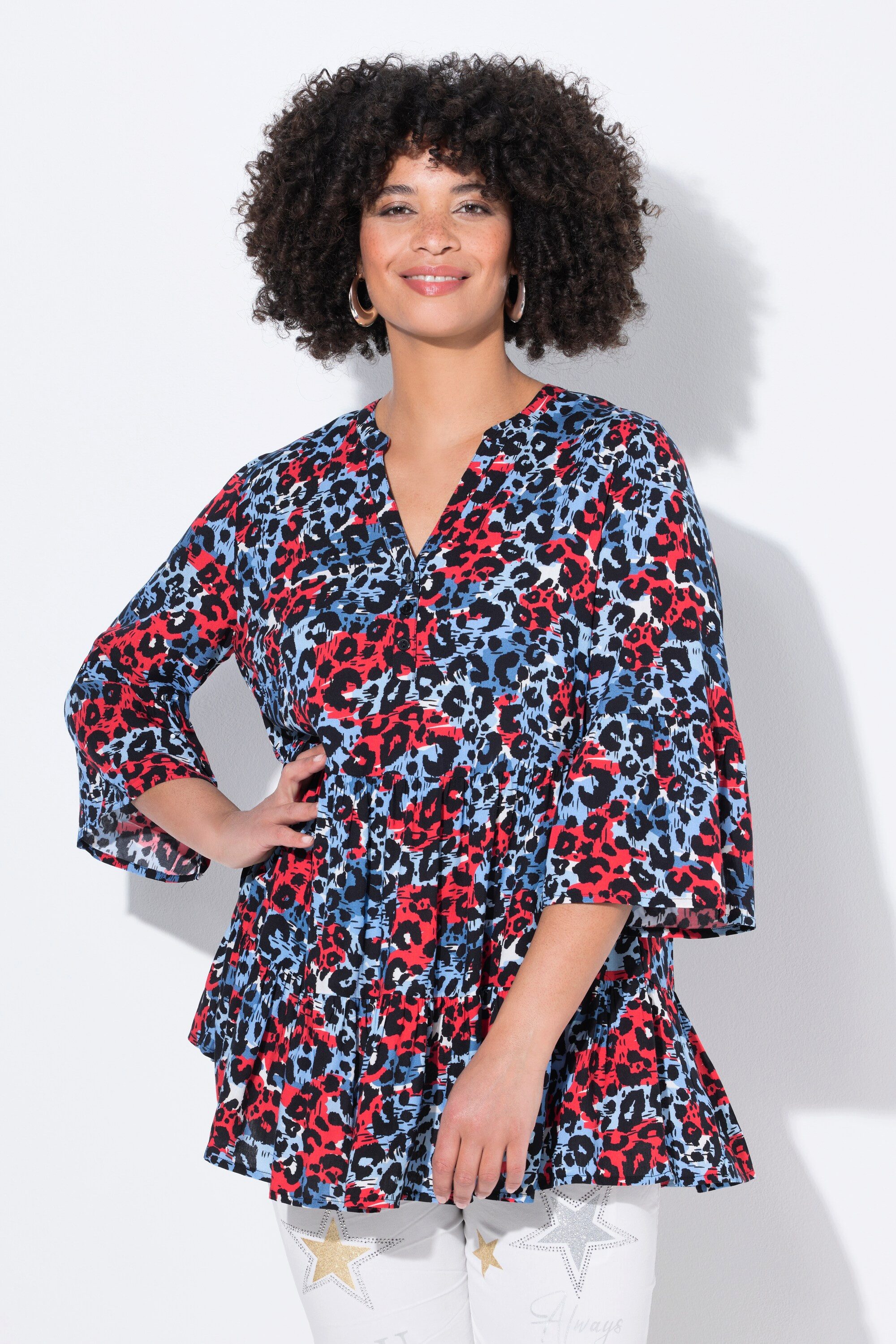 Angel of Style Tunika Bluse A-Linie farbiges Leo-Muster Volants günstig online kaufen