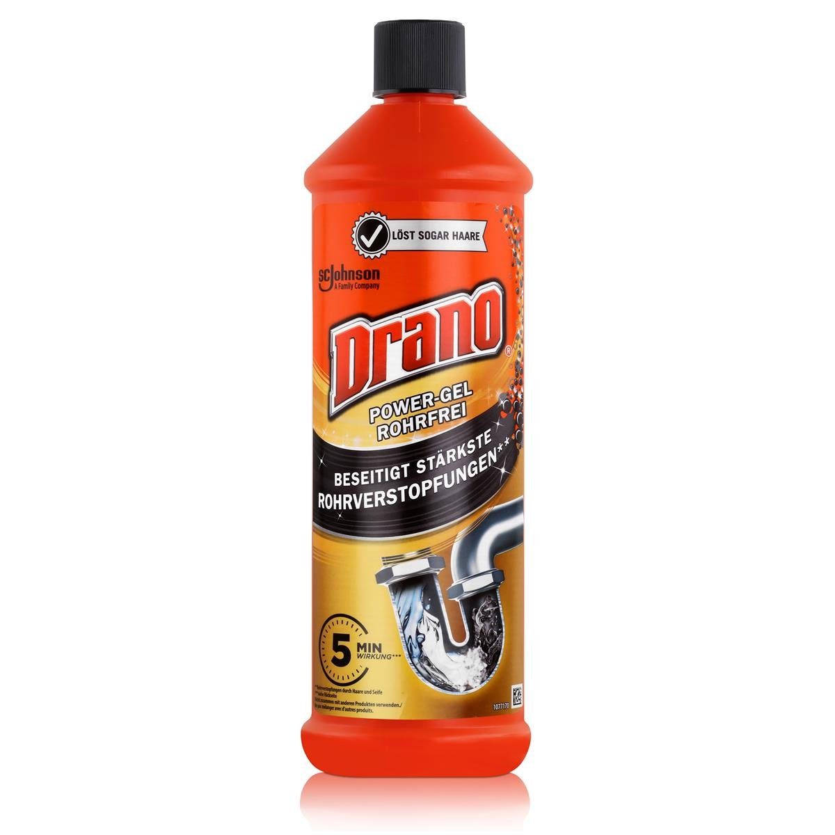 Mr Muscle Drano PowerGel Rohrfrei 1 Liter Löst sogar Haare (1er Pack
