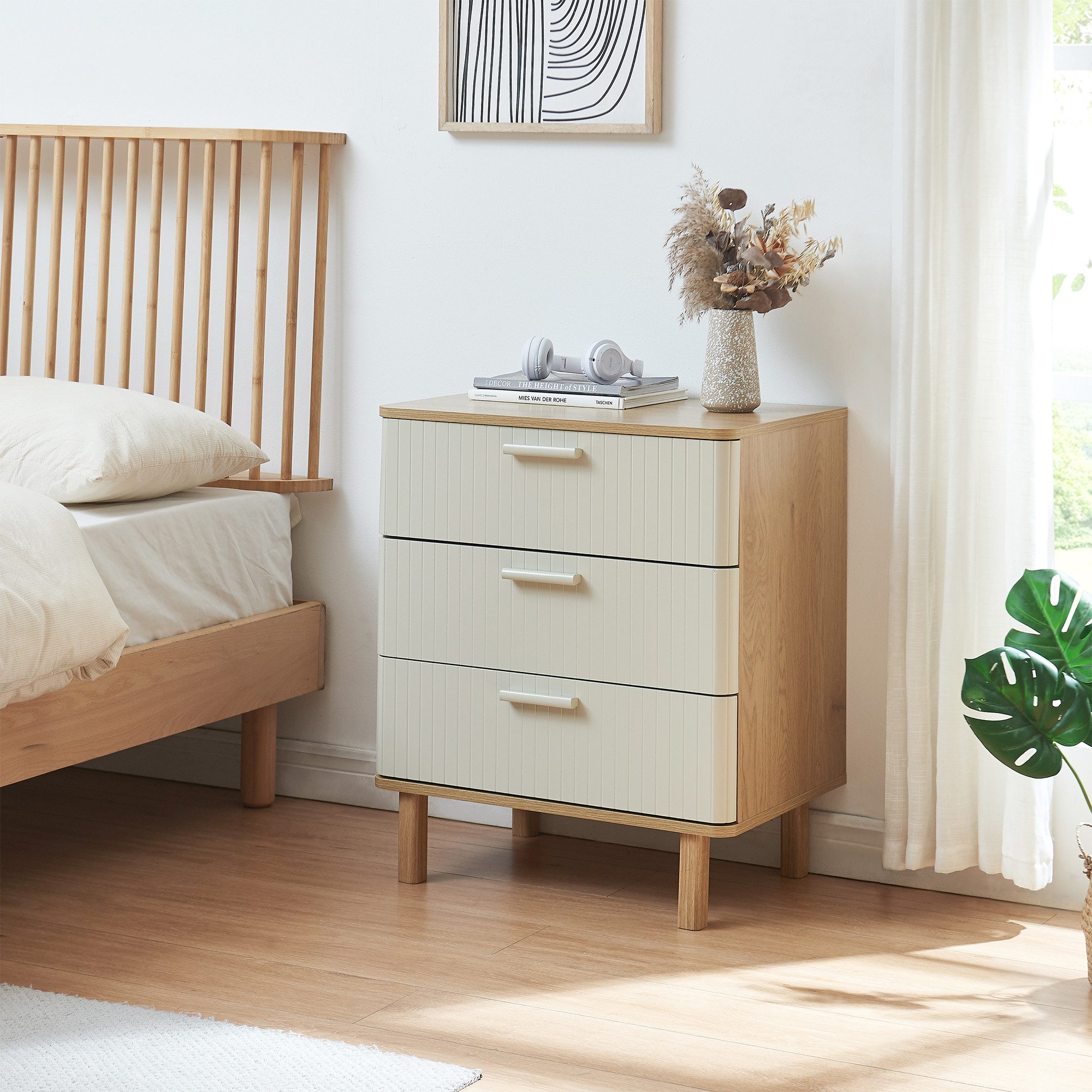 en.casa Kommode, »Ferrersp« 70x60x40 cm Eicheoptik/Sandfarben