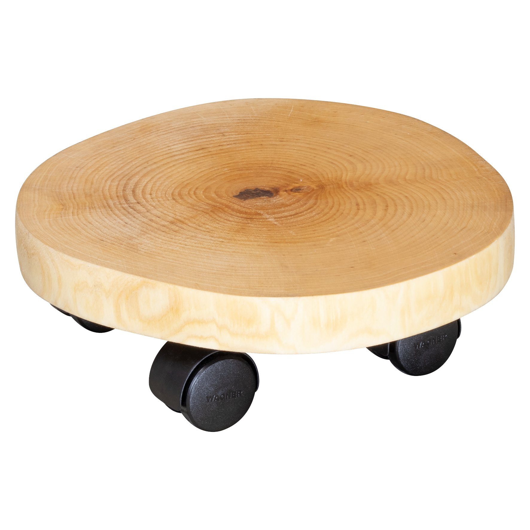 WAGNER design yourself Тележка для растений BAUMSTAMM UNIKAT Ø 25-30 x 8 cm I für Innenbereich I rund I aus FSC® zertifiziertem Erlenholz, natur, geölt I Tragkraft 100 kg - Made in EU