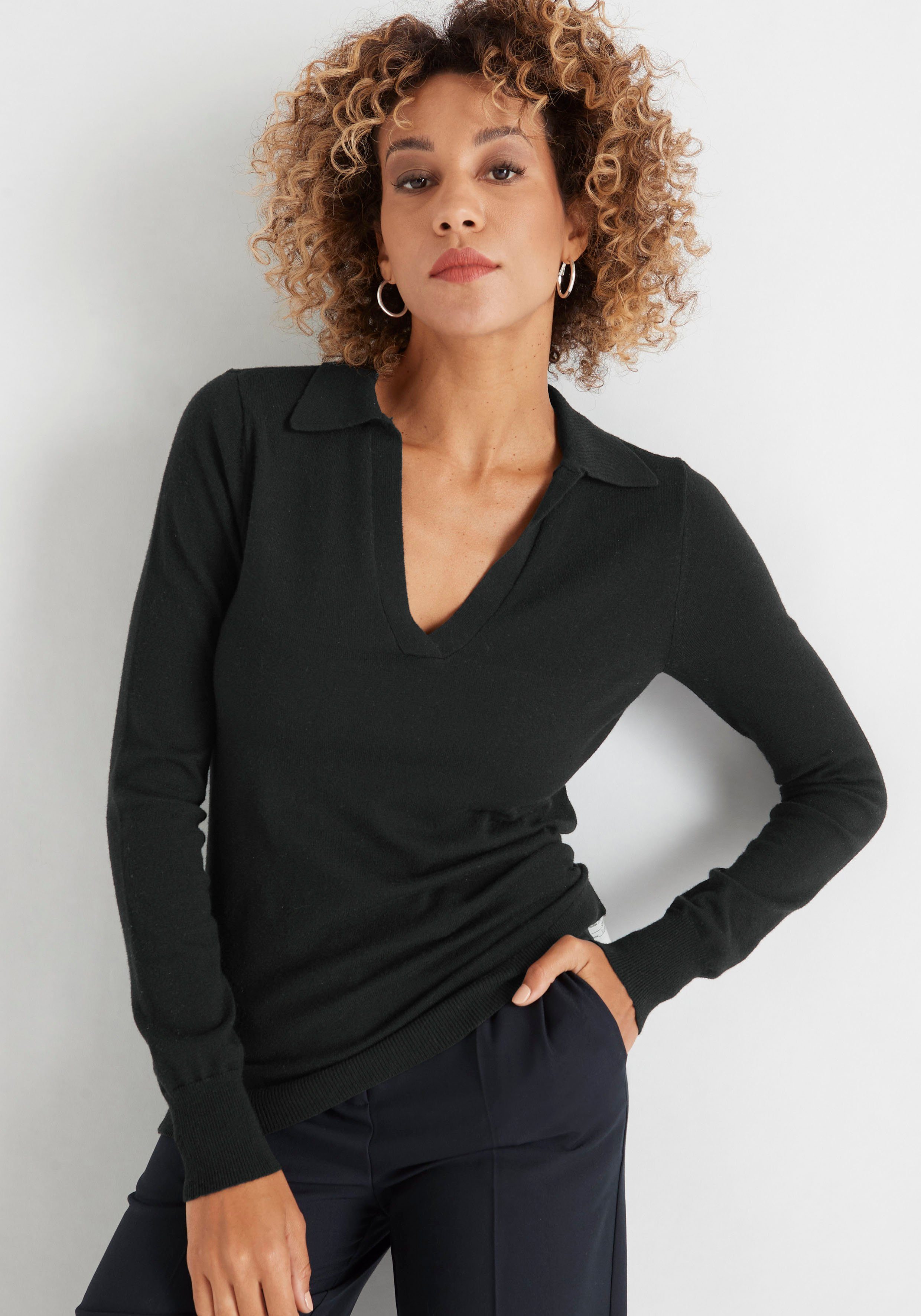 HECHTER PARIS Polokragenpullover mit elegantem V-Ausschnitt günstig online kaufen