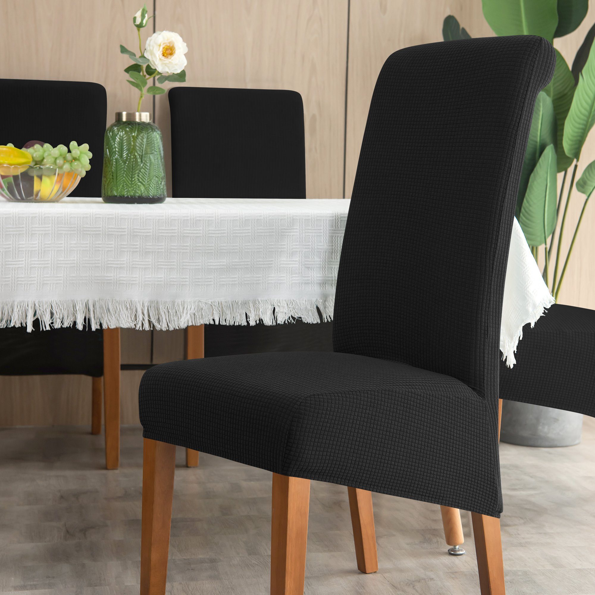 Abnehmbare Stuhlhussen, Stühle, Stretch Stuhlbezug Hussen mit Sitzflächenhusse MULISOFT, für Gummiband Waschbar schwarz-XL