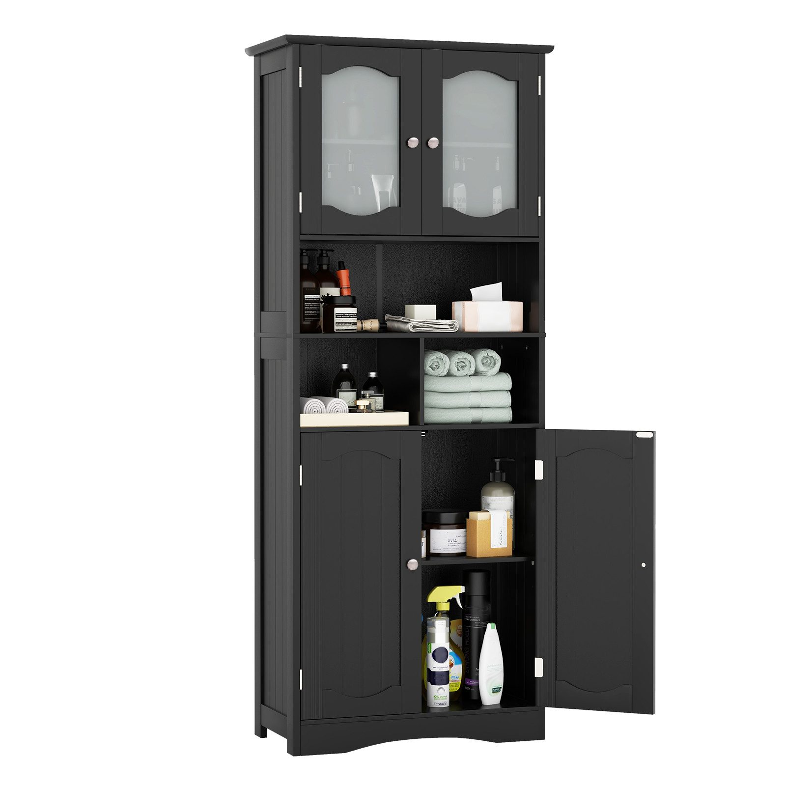 COSTWAY Hochschrank freistehender Badezimmerschrank Badschrank mit Kippschutz für Wohnzimmer, Badezimmer, Küche