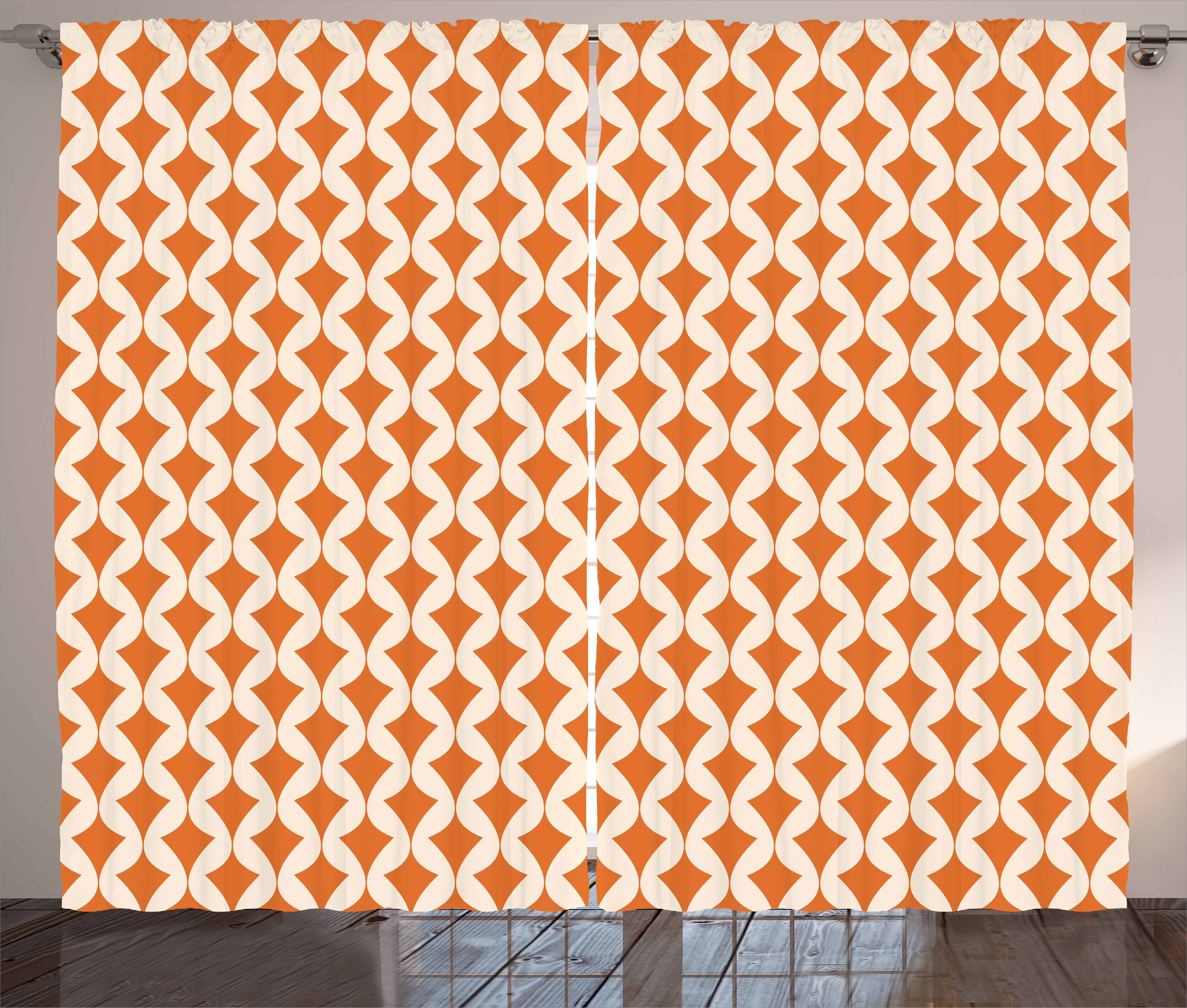 Gardine Schlafzimmer Kräuselband Vorhang mit Schlaufen und Haken, Abakuhaus, Orange Beige Abstract Ornament