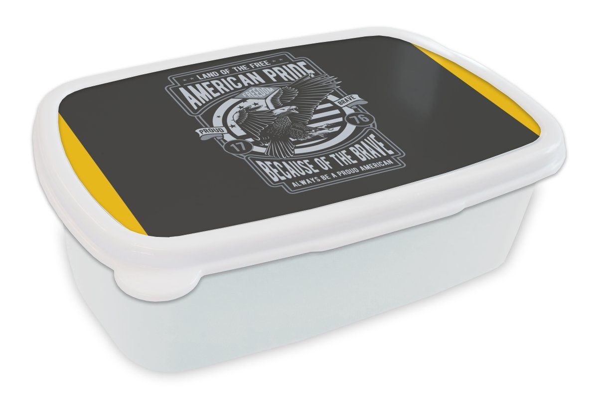 MuchoWow Lunchbox Vogel - Amerika - Jahrgang, Kunststoff, (2-tlg), Brotbox für Kinder und Erwachsene, Brotdose, für Jungs und Mädchen weiß