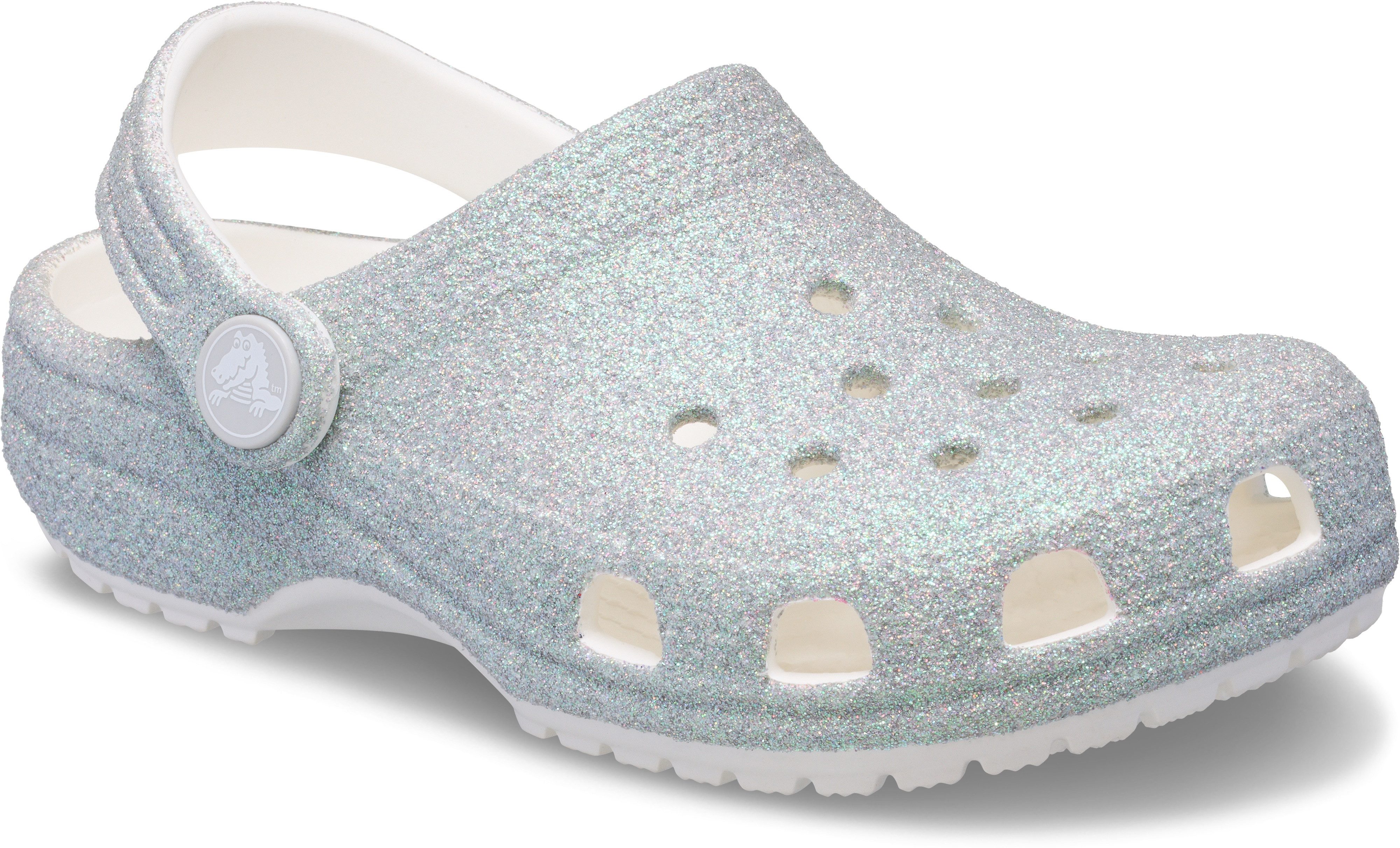 Crocs Classic Iridescent Glitter Clog, Glitzerschuh, Sandale, Hausschuh mit schwenkbarem Fersenriemen
