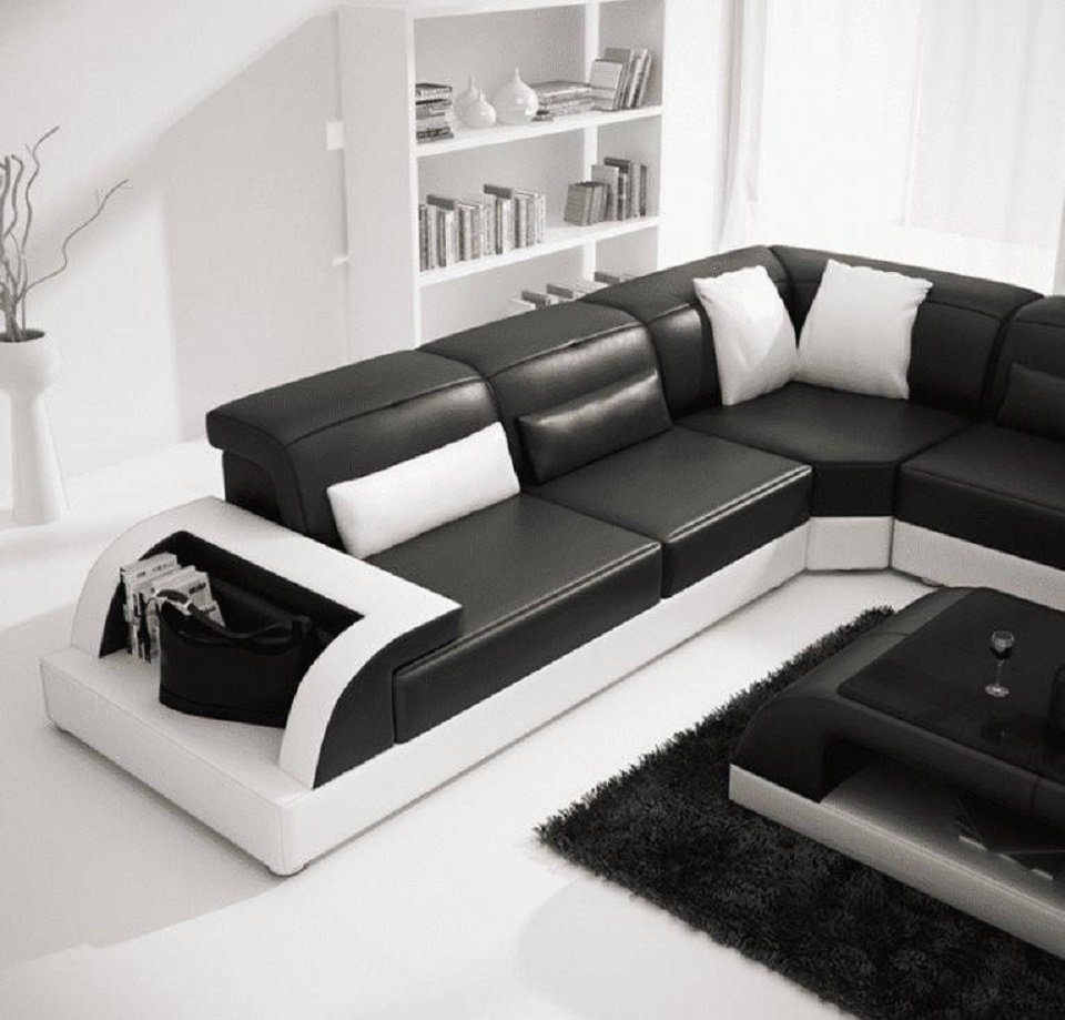 JVmoebel Ecksofa Europe Made Schwarz/Weiß Wohnlandschaft Sofa, Ecksofa Luxus Ledersofa in Extra Klasse - Couch