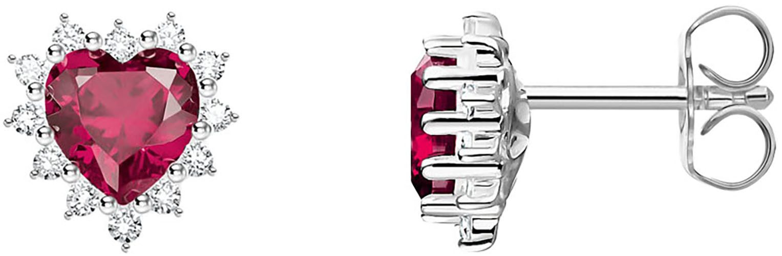 THOMAS SABO Paar Ohrstecker Romance Herz-Ohrstecker, mit Zirkonia (synth), Rubin