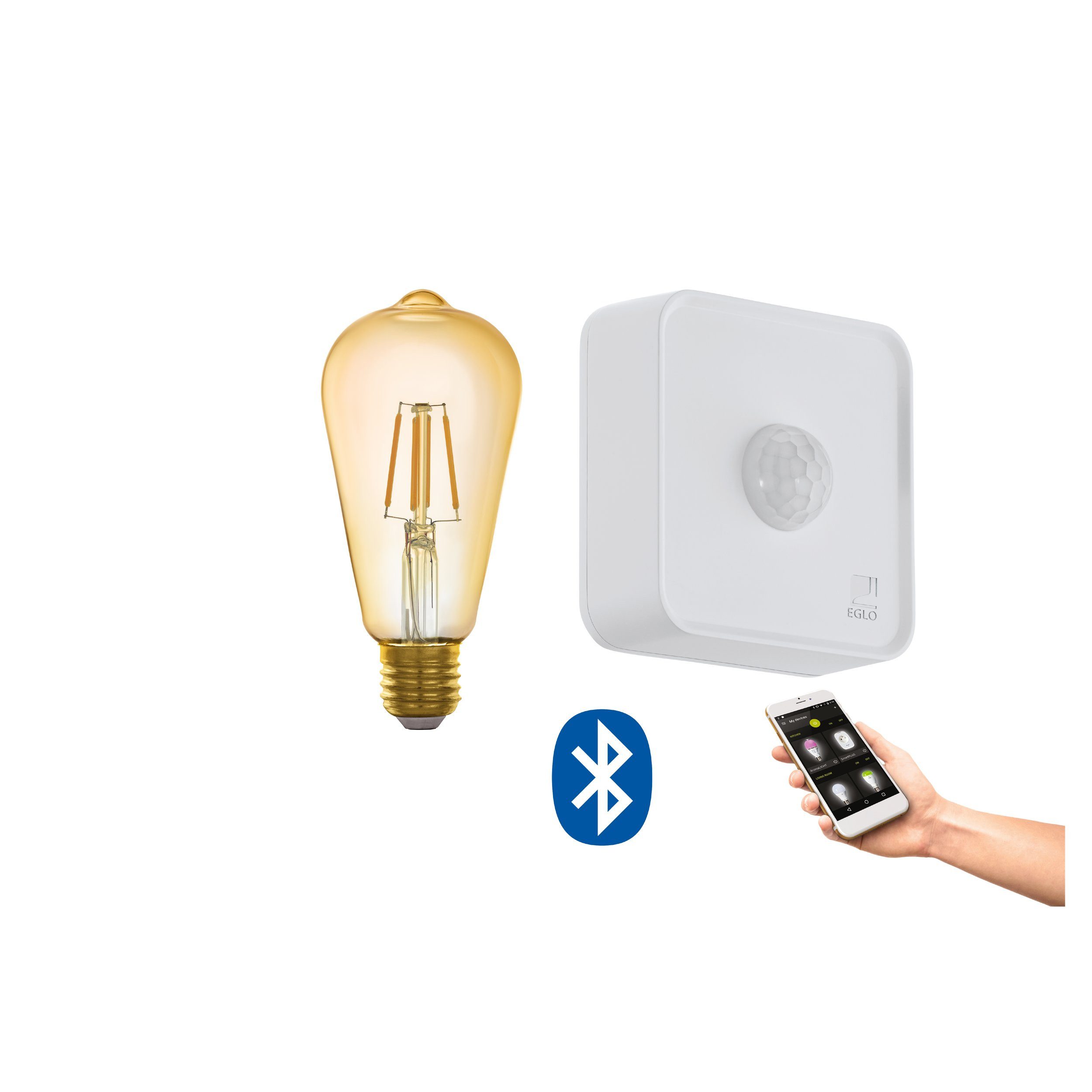 EGLO LED-Leuchtmittel Lm_led_e27, E27, E27 - 1X5,5W - Glas - Ø64mm - Bluetooth - APP - Fernbedienung - Sensor