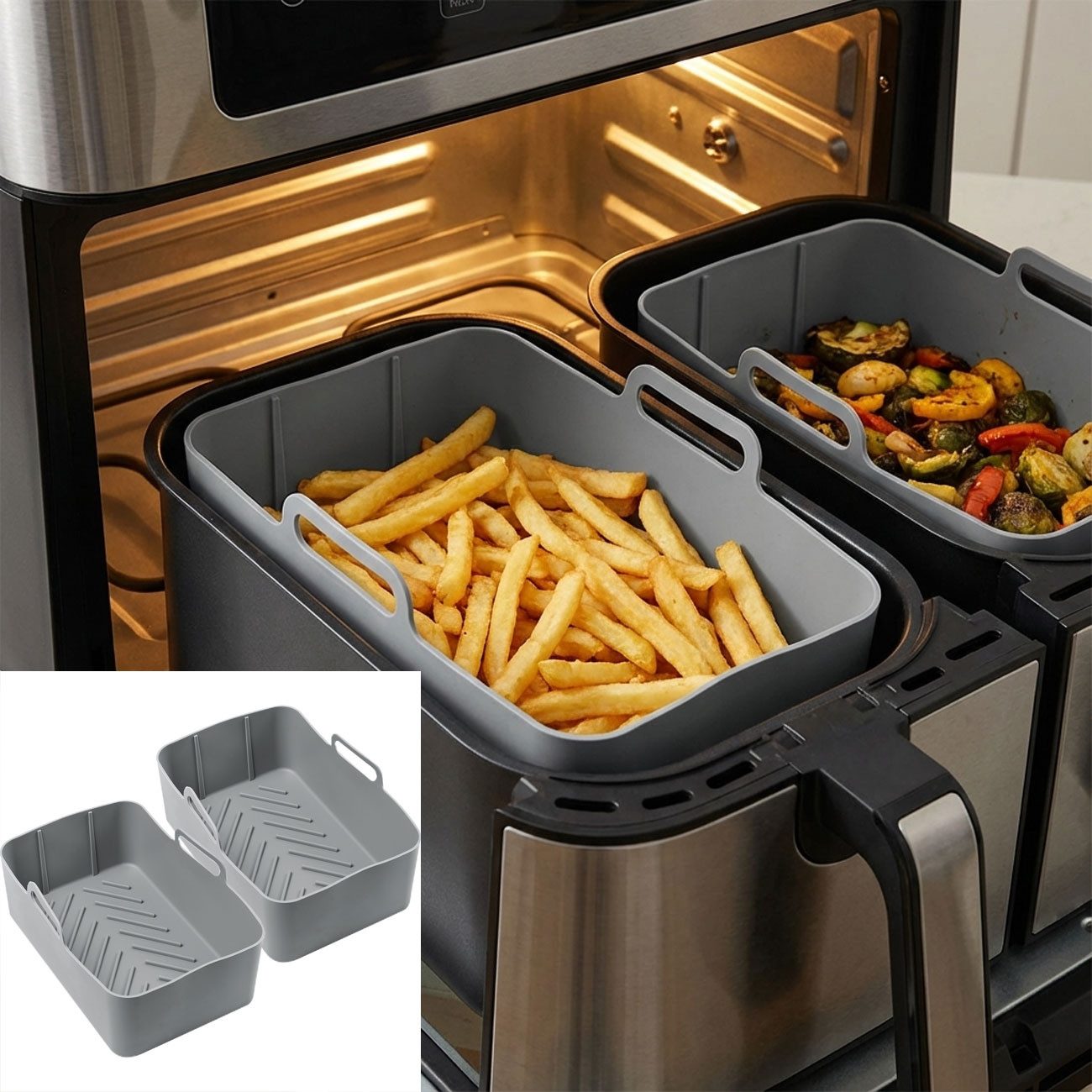 Casativo Silikonform Silikon Form für Heißluftfritteuse antihaft hitzebeständig 20x12,7x7cm, (2-tlg), Silikon-Airfryerform 4,5L, rechteckig, BPA-frei, 20x12,7x7 cm