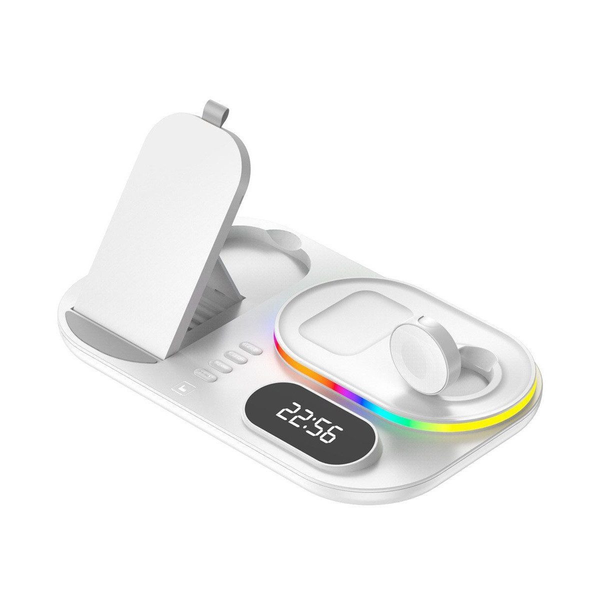 Welikera Kabellose Ladestation, 3-in-1 kabelloser Ladeständer mit Uhr, Batterie-Ladegerät (für iPhone 8–15, für Apple Watch 1–7, für Airpods)