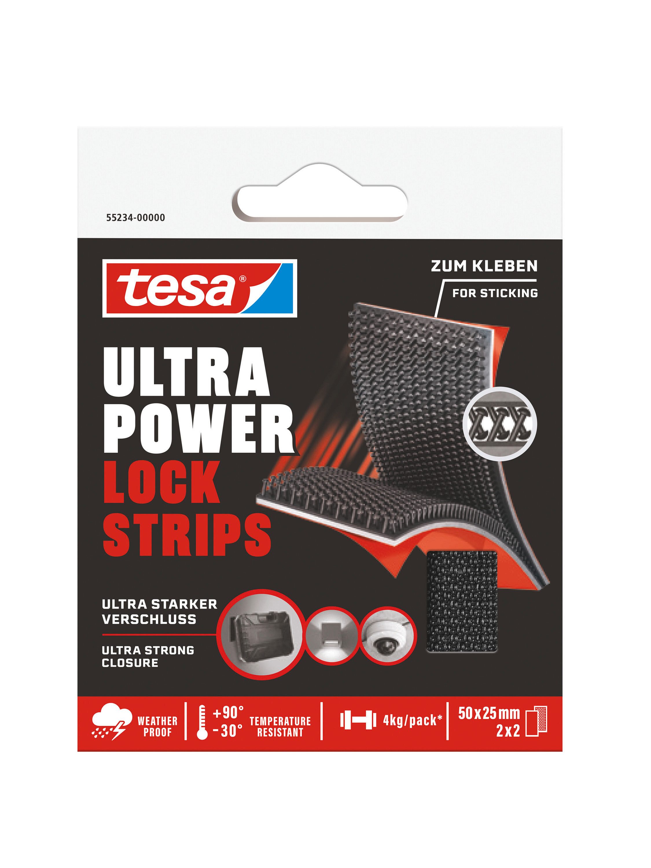 Klett-Klebeband Ultra Power Lock Strips, extra starkes selbstklebendes Klettband