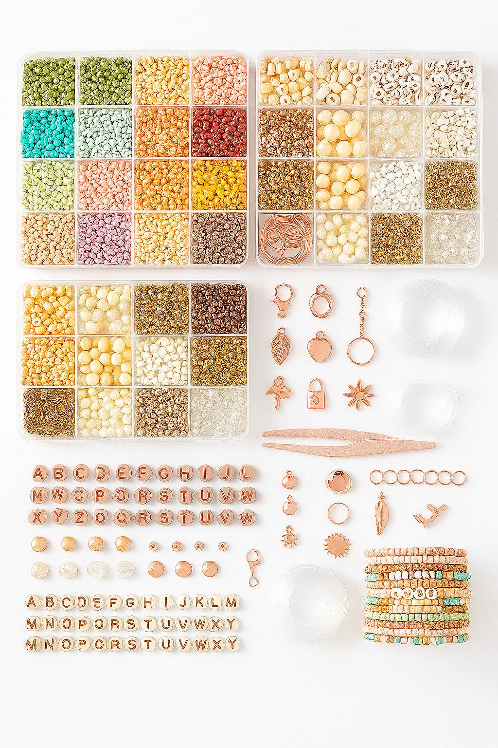 LA CUTE Perlenarmband Set 3mm Schmuck Bastelset – Perlenbox mit Buchstaben & Aufbewahrungsbox (Kreatives Schmuck Bastelset mit Aufbewahrungsbox und Zubehör, 5000-tlg., Komplettes DIY Bastelset mit 24 Farben, Buchstaben- & Holzperlen), 24 Farben Perlen Set mit Buchstaben & Holzperlen