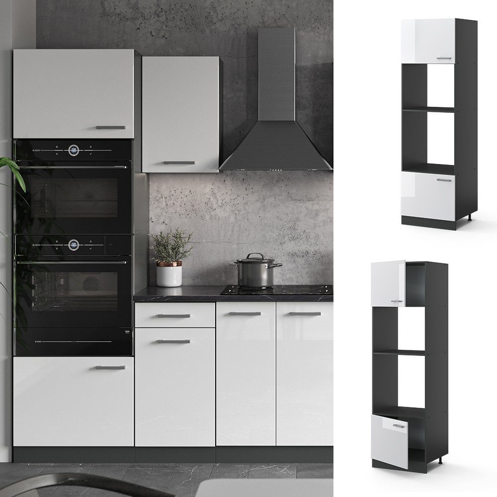 Vicco Mikrowellenumbauschrank R-Line, Weiß Hochglanz/Anthrazit, 60 cm (1-St) – Bild 2 von 5