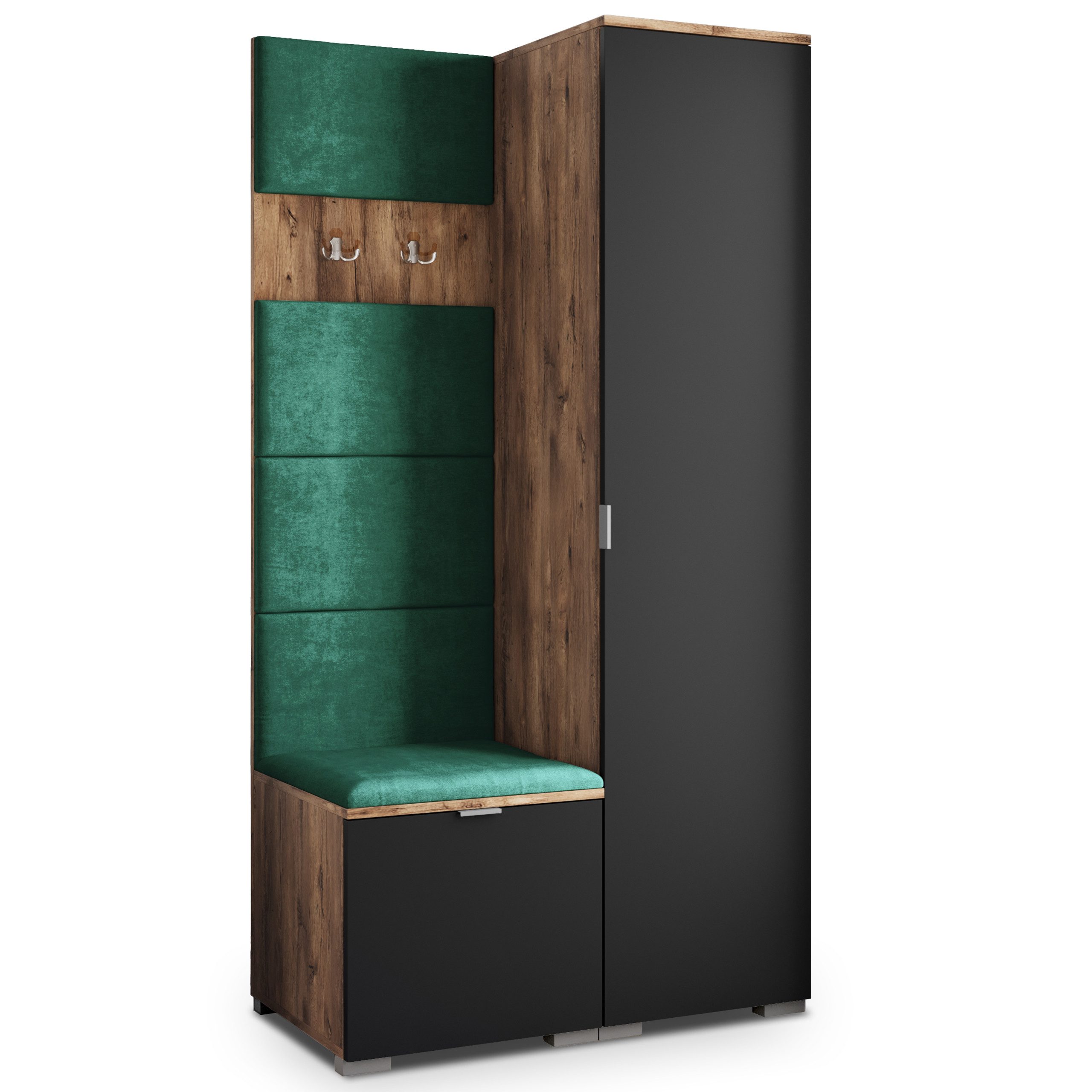 Masseno Garderobenschrank LORI 95 x 181 cm Garderoben-Set mit 1 Tür Eiche Lefkas