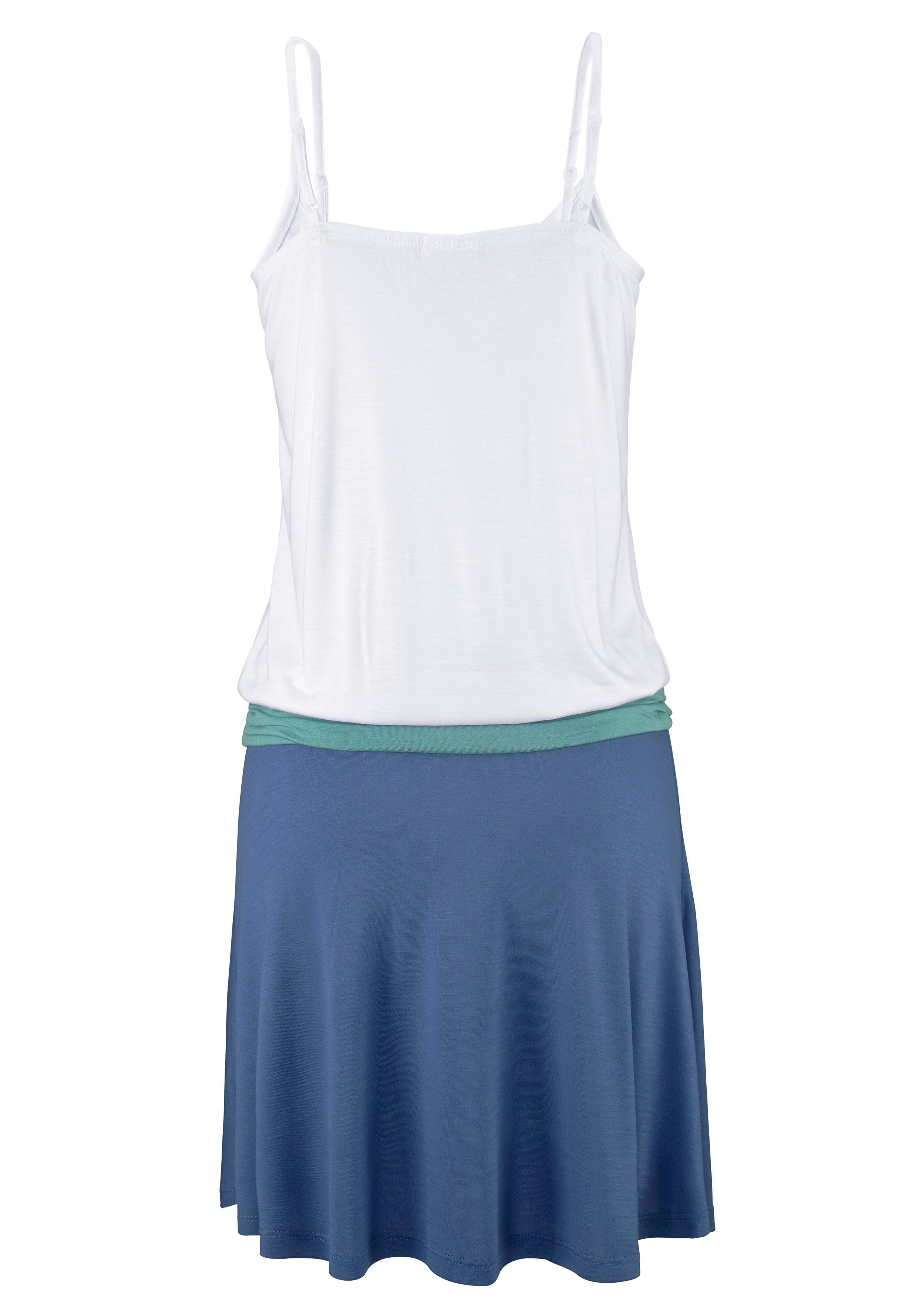 Beachtime by Lascana Strandkleid aus Viskosejersey mit Raffung auf Hüfthöhe, Spaghettiträger Kurzes Sommerkleid, luftiges Jerseykleid, Spaghettikleid, casual