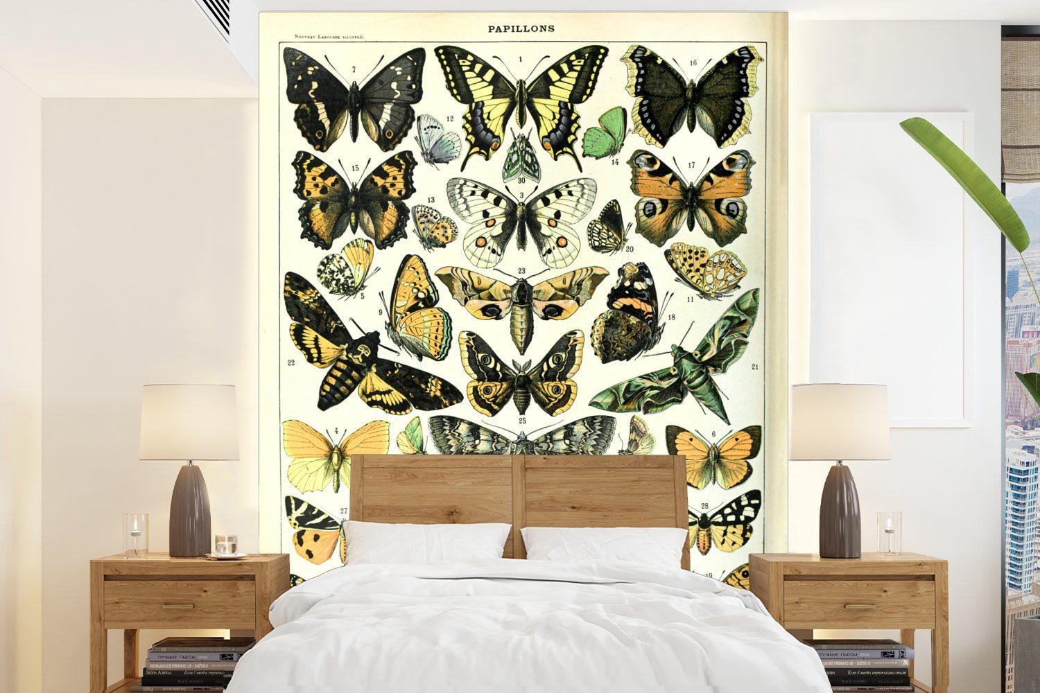 MuchoWow Fototapete Tiere - Schmetterling - Gelb, Matt, bedruckt, (4 St), Montagefertig Vinyl Tapete für Wohnzimmer, Wandtapete