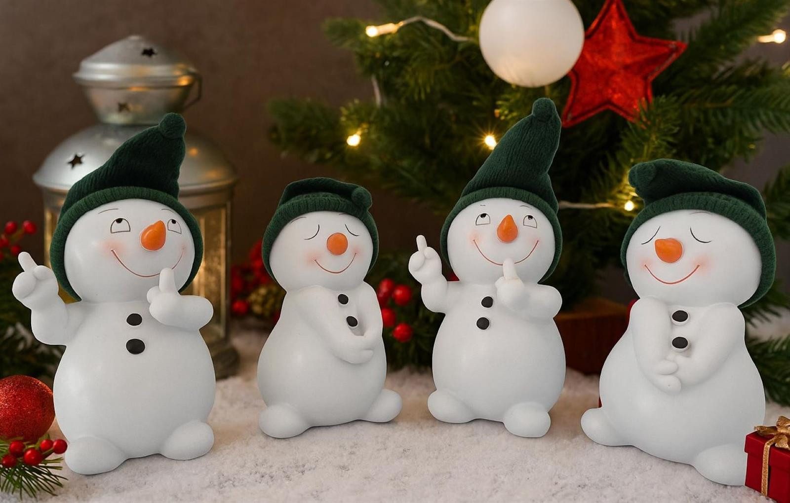 Geschenkestadl Schneemann 4 Stück Schneemann Figuren Strickmütze 15cm Winterdeko mehrere Farben