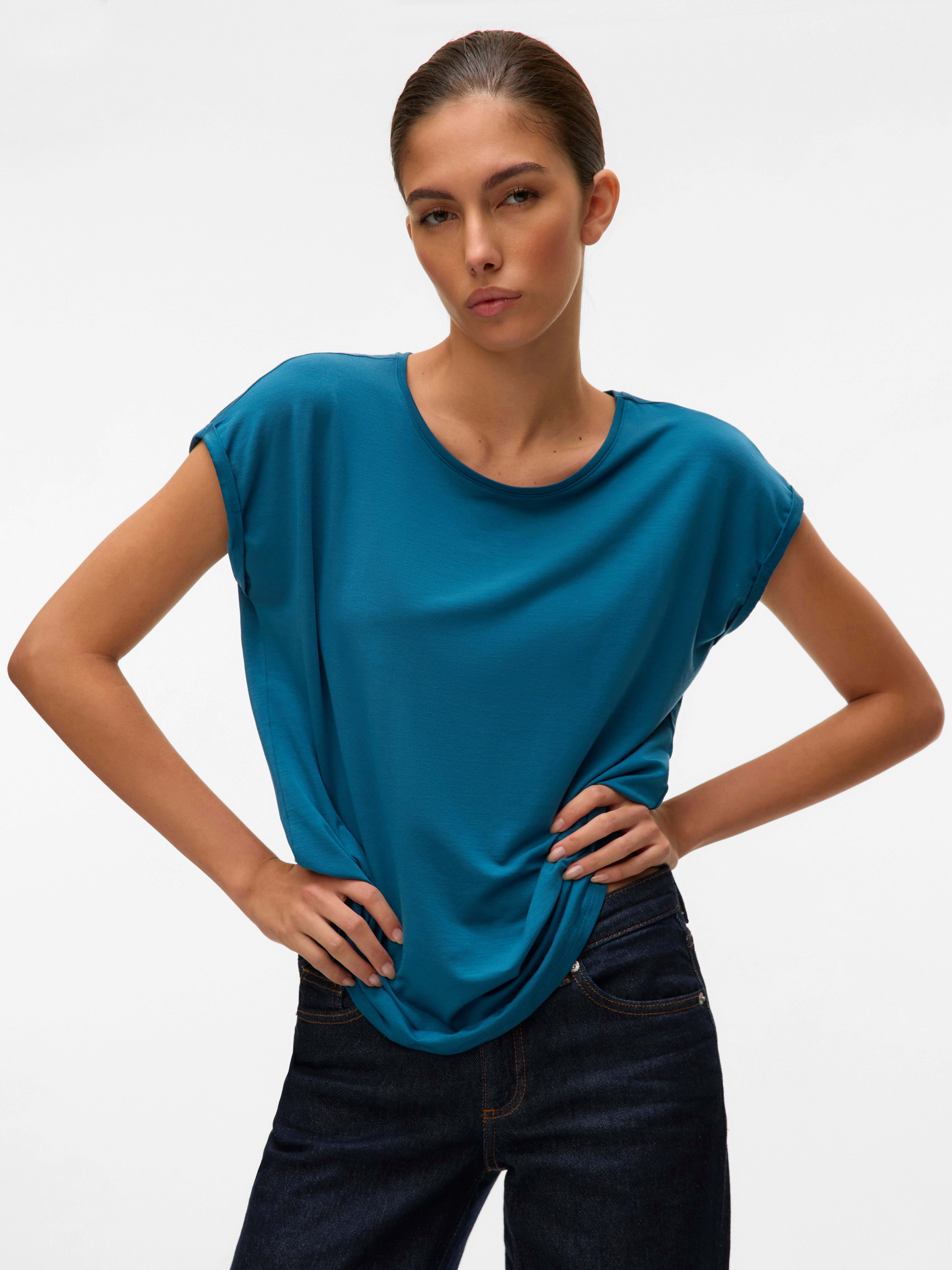 Vero Moda T-Shirt VMAVA PLAIN SS TOP JRS NOOS Materialmix, regular fit – Bild 5 von 5