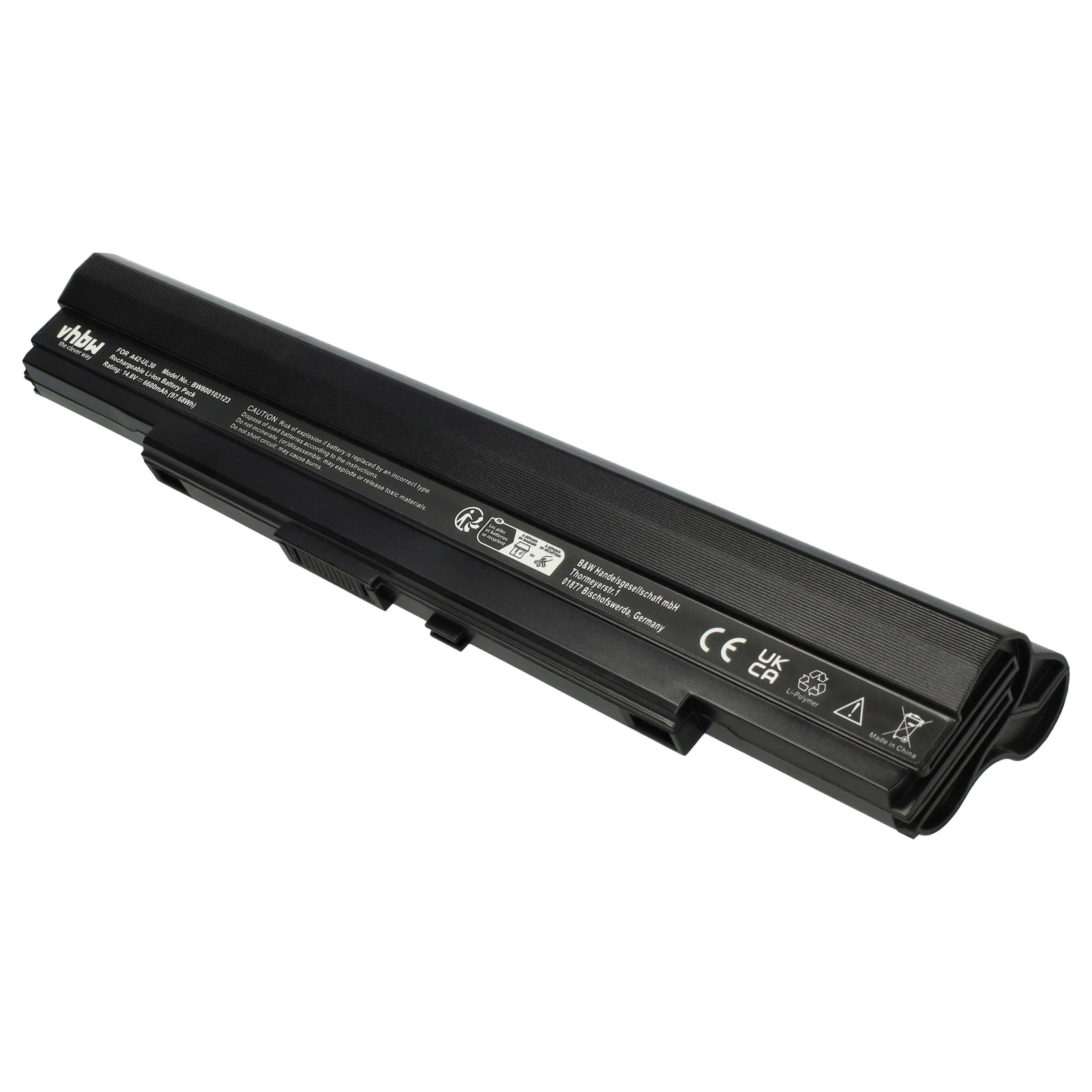 vhbw Akku Ersatz für Asus A42-UL50, A42-UL30, A42-UL80, A31-UL30 für Laptop-Akku Akku Li-Ion 6600 mAh (14,8 V, 1 St), Leistungsfähiger Austausch-Akku für Notebook, Wiederaufladbar, Jede