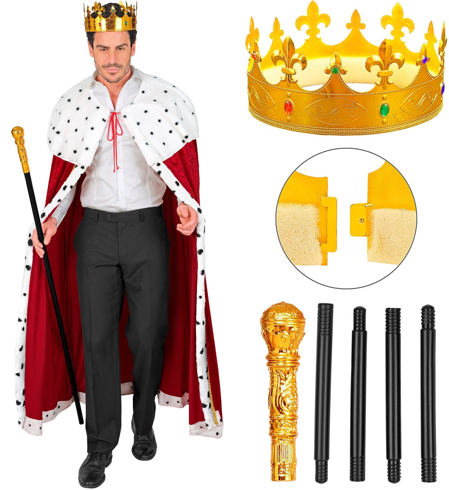 Widmann S.r.l. Kostüm König oder Königin Kostüm Set, Umhang, Krone, Zep