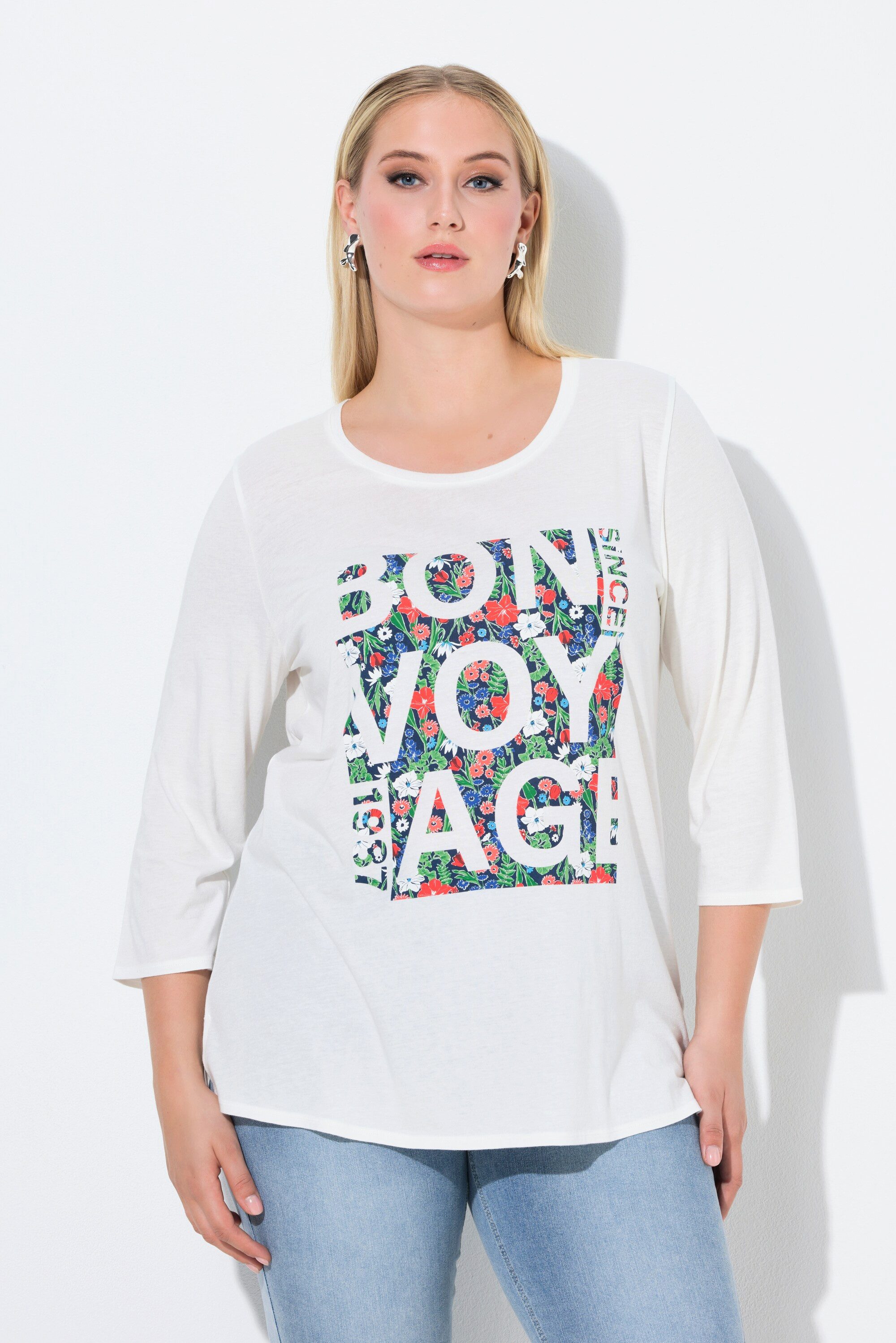 Ulla Popken T-Shirt Shirt Bon Voyage Classic Rundhals 3/4-Arm günstig online kaufen