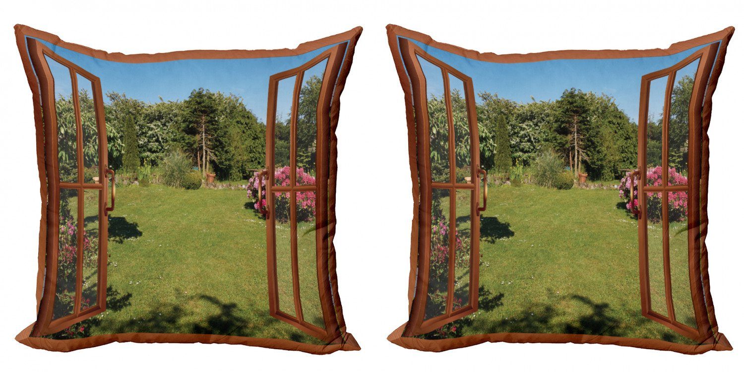 Kissenbezüge Modern Accent Doppelseitiger Digitaldruck, Abakuhaus (2 Stück), Tropisch Fenster zum Hinterhof Frische