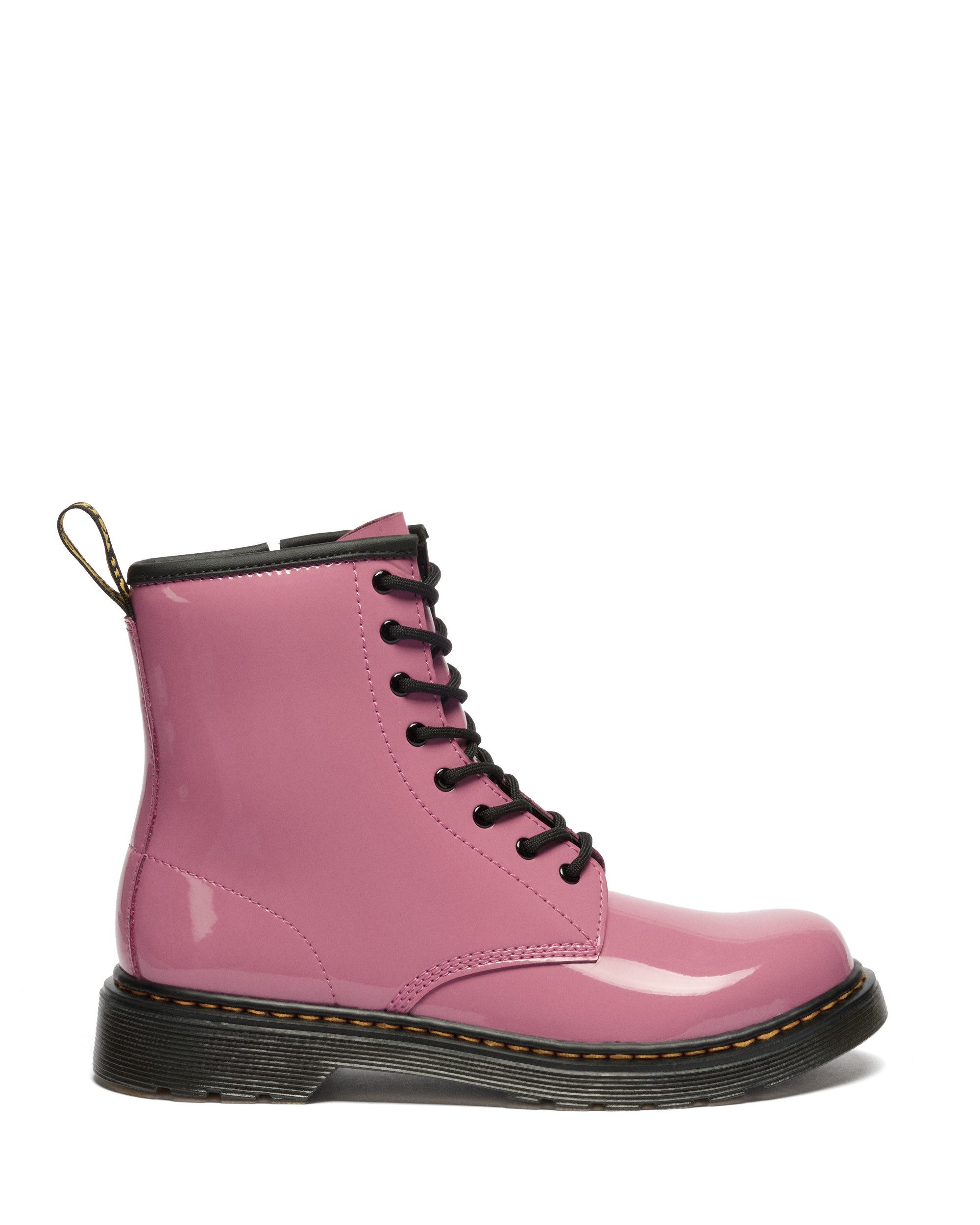 DR. MARTENS 1460 Y Black Patent Lamper Schnürboots Kinder Stiefel, Boots mit logobedruckter Anziehlasche – Bild 5 von 5