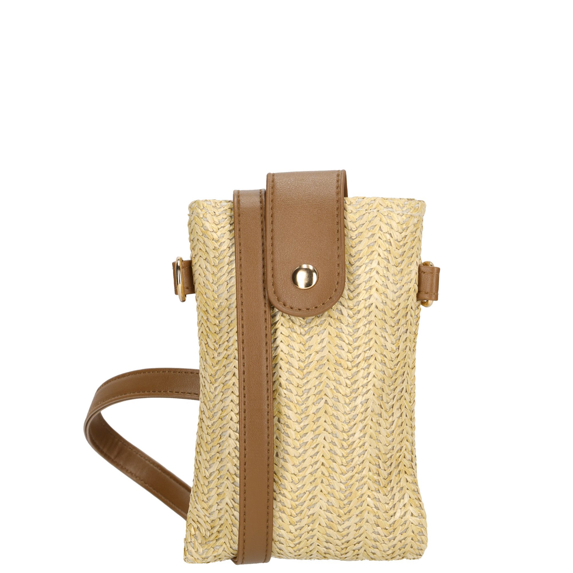 Enrico Benetti Handytasche Kleine Handyumhängetasche zum umhängen - in toller Stroh Optik (in toller Stroh Optik, ideal für den Sommer), Kompatibel mit Apple iPhone 13, 14, 15, 16 Pro, Pro Max, Plus