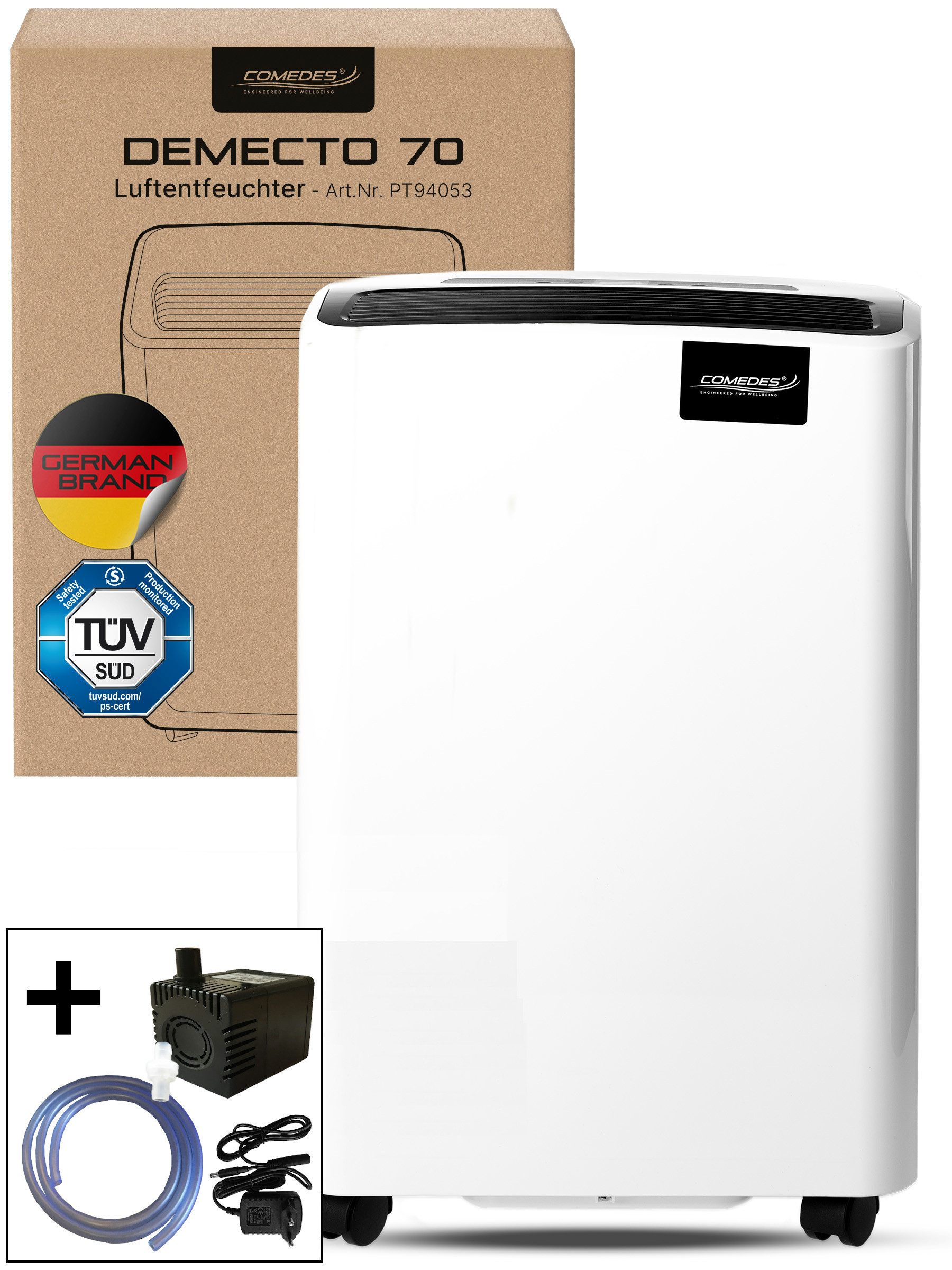 Comedes Luftentfeuchter Luftentfeuchter Comedes Demecto 70, 70 Liter/Tag, mit Pumpenset, Entfeuchtung 70 l/Tag