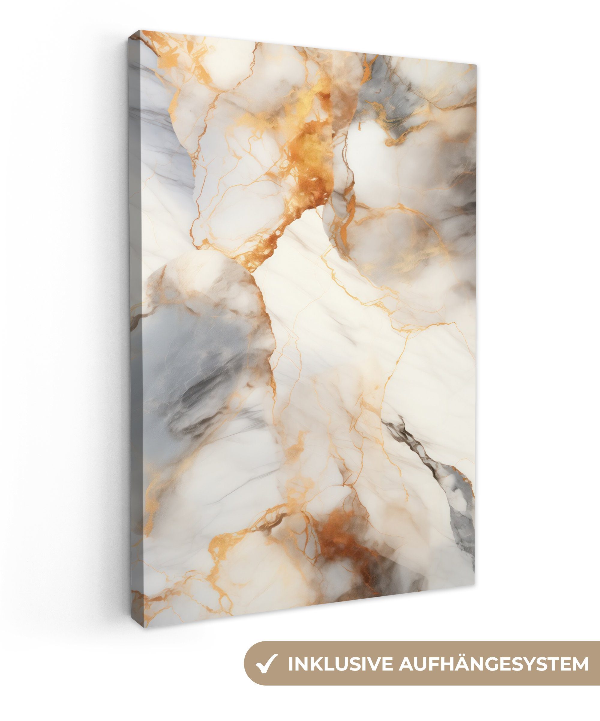 OneMillionCanvasses® Leinwandbild Marmor - Grau - Gold, (1 St), Leinwandbild fertig bespannt inkl. Zackenaufhänger, Gemälde, 20x30 cm | Leinwandbilder