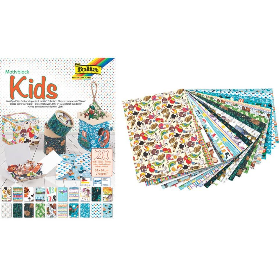 Bastelkartonpapier FOLIA 48949 Bastelblock Kids, 24 x 34 cm, 20 Blatt, sortiert