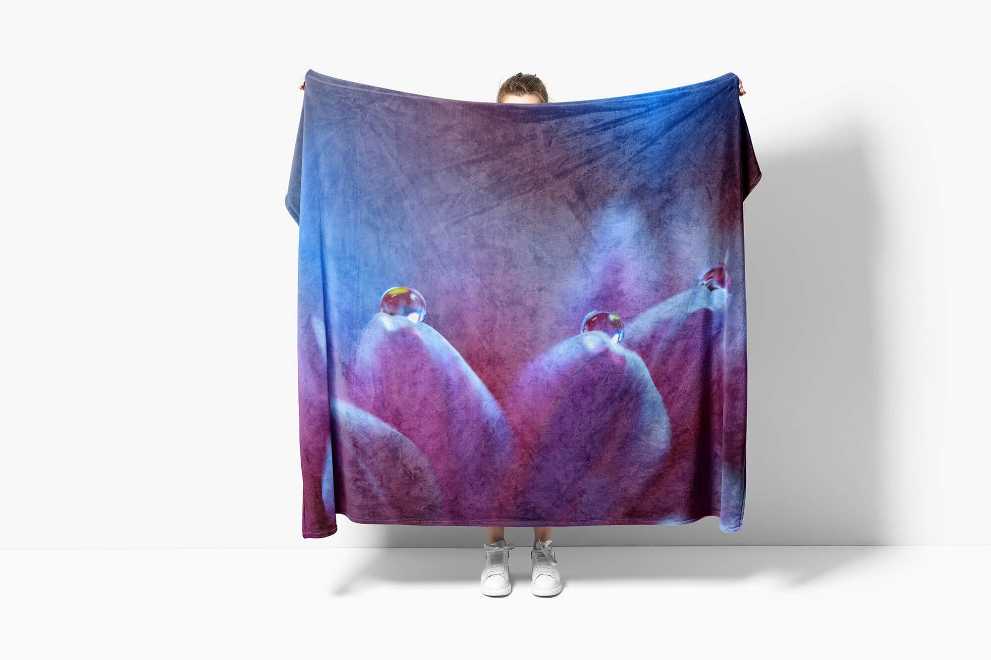 Kuscheldecke Handtuch mit Blüt, Handtücher Baumwolle-Polyester-Mix (1-St), Art Handtuch Fotomotiv Saunatuch Sinus Wassertropfen Strandhandtuch