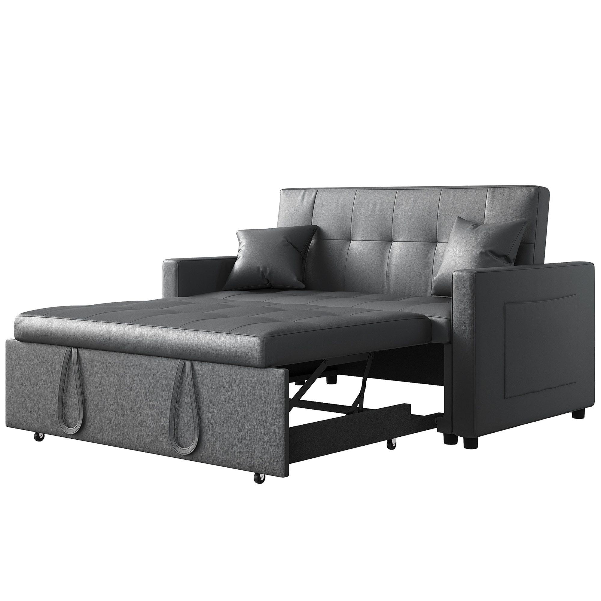 SONNI Schlafsofa Klappbares Sofabett 2-in-1 mit Katzenleder Sofa Bettcouch, mit Schlaffunktion, 3 Verstellbare Winkel, Couch mit 2 Kissen – Bild 2 von 5