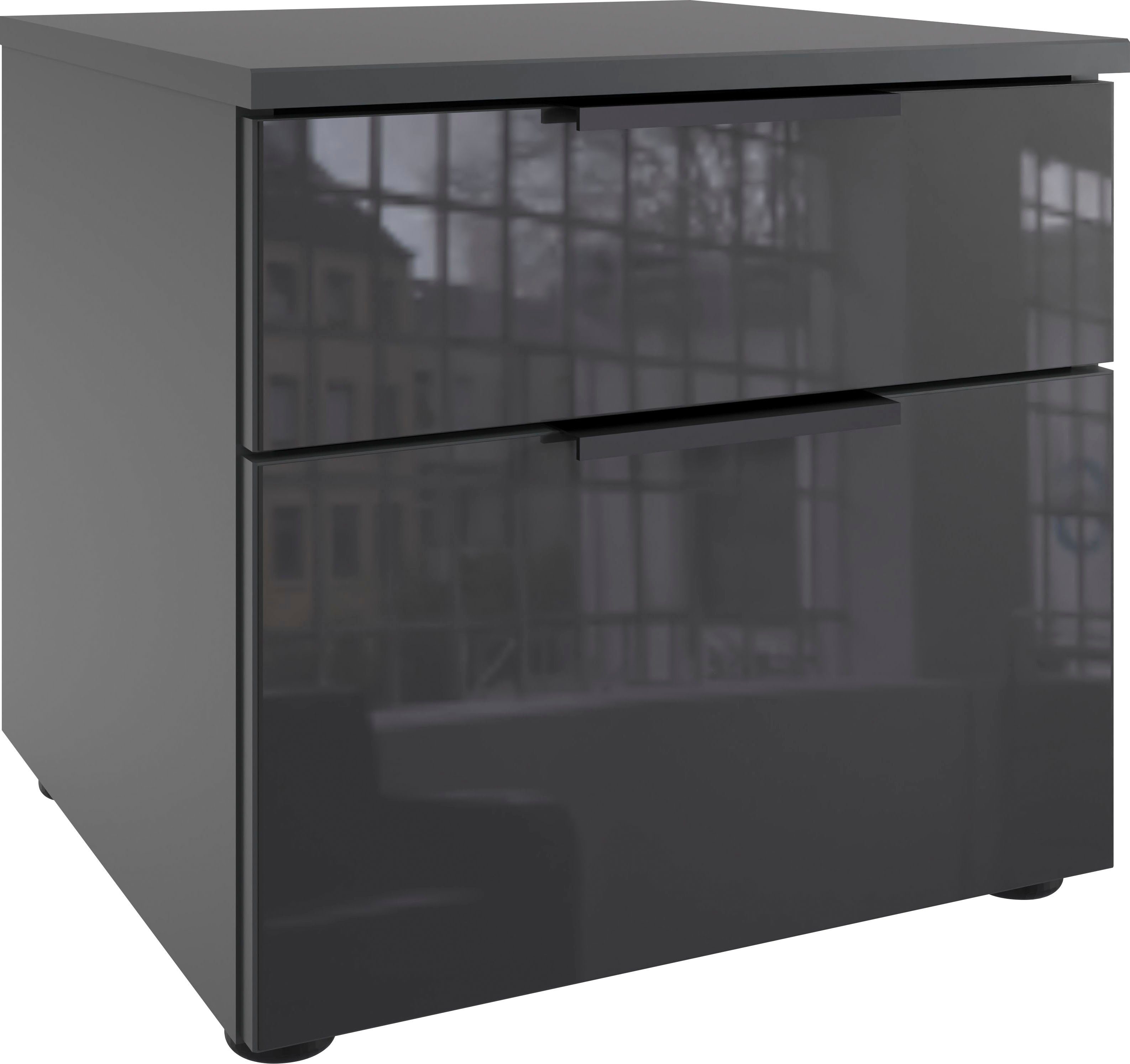 Wimex Nachtkommode Level36 black C by fresh to go, Nachttisch mit Glaselementen auf der Front, soft-close Funktion