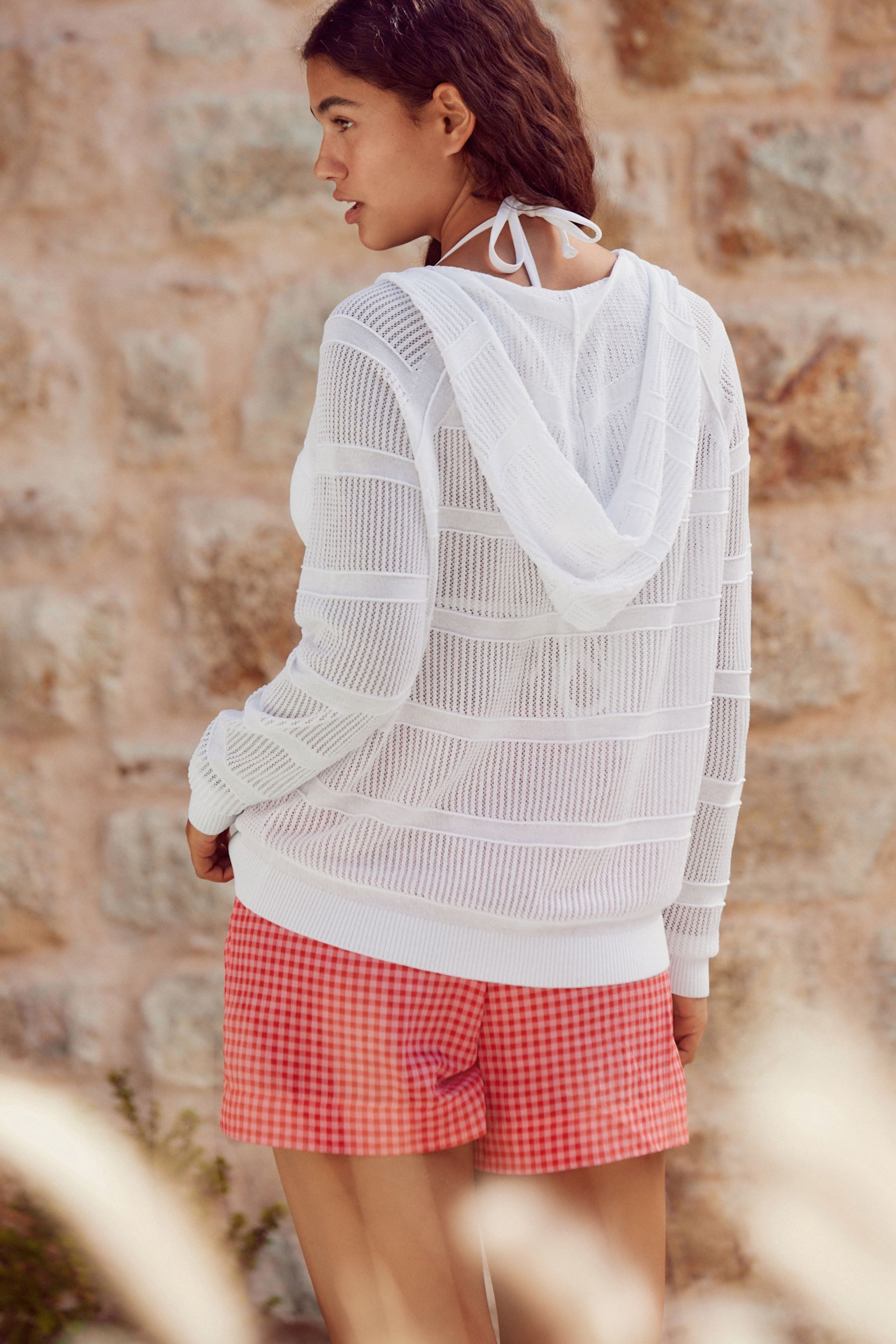Next Strickjacke Leichte Kapuzen-Strickjacke mit Meshmuster günstig online kaufen
