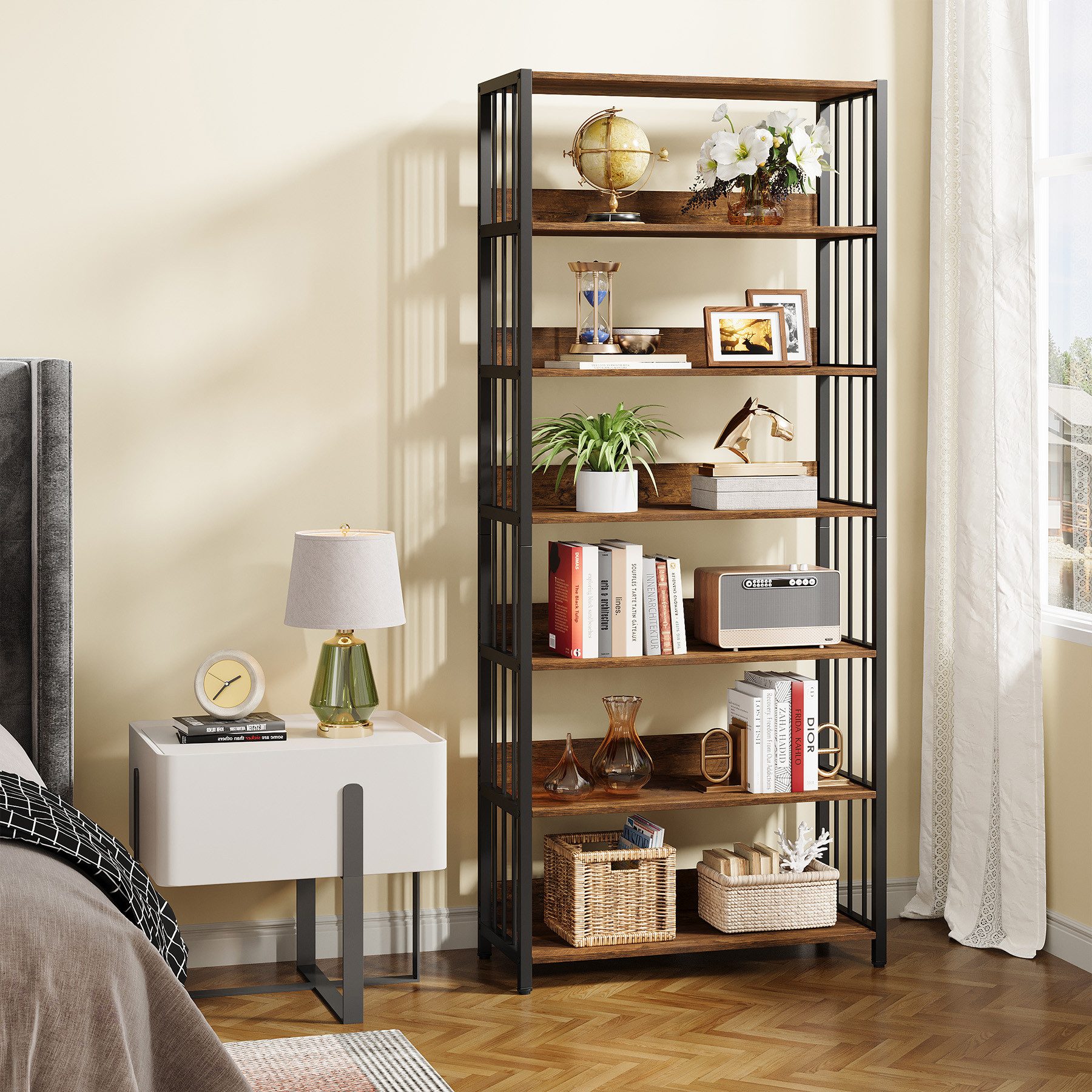 Tribesigns Bücherregal 190 cm Standregal mit 6 Ebenen, industriell Aufbewahrungsregal – Bild 3 von 5