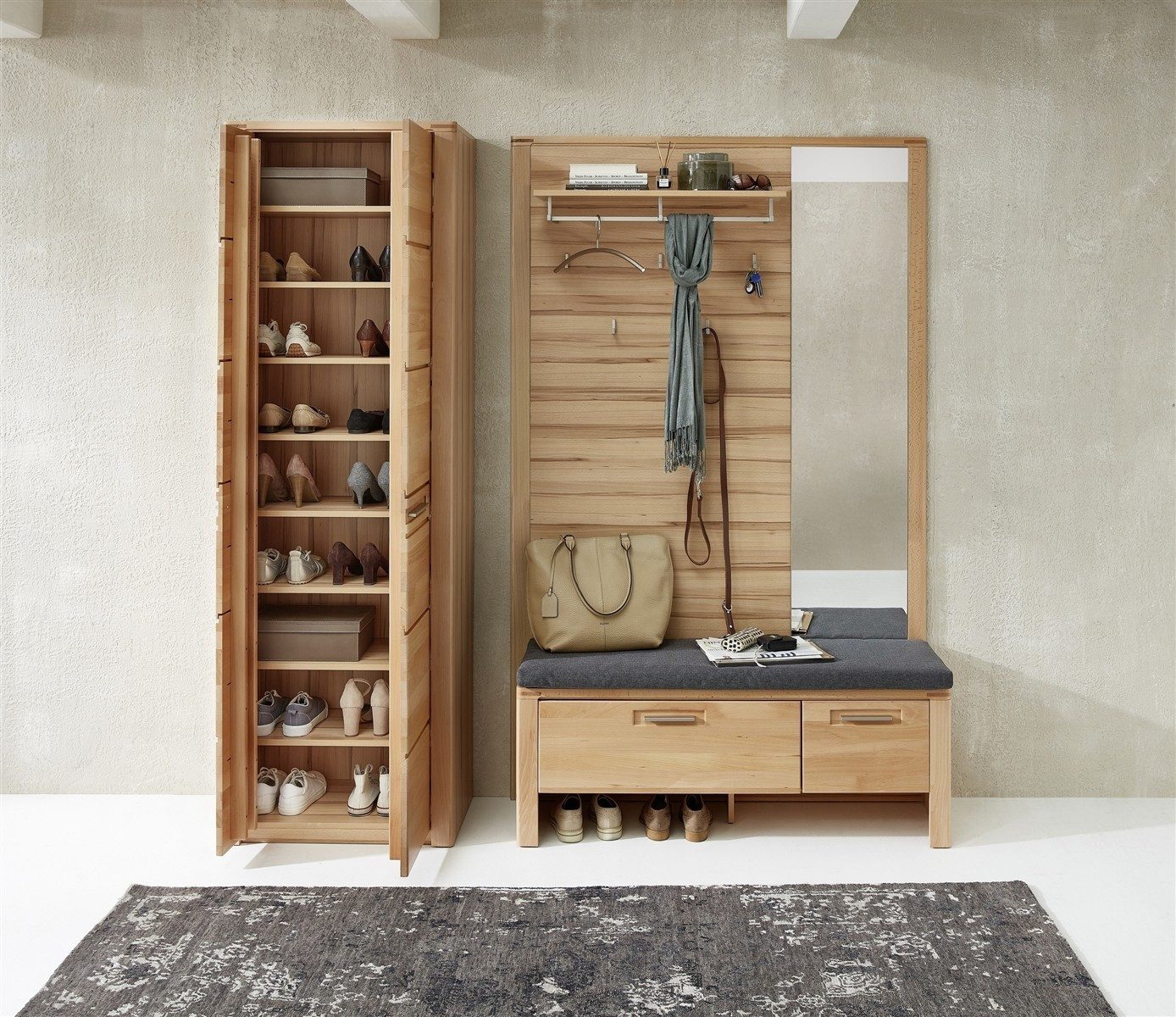 freiraum Garderoben-Set Nature One, 3-teilig, soft-close, FSC-Kernbuche teilmassiv - 200x201x40cm (B/H/T)