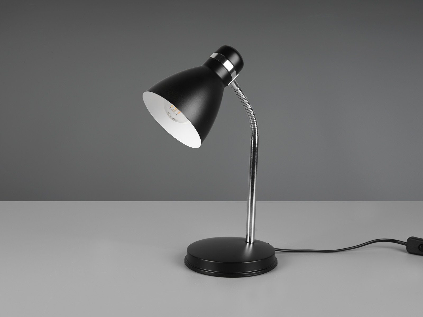 Reality Leuchten LED Schreibtischlampe, LED wechselbar, Warmweiß, Arbeitsplatzleuchte & Leselampe Schwanenhalslampe Bett Schwarz, H 33cm