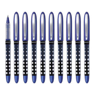 WESTCOTT Tintenroller Blau 10 Stück, Rollerball Pen mit blauer Tinte, 0,5 mm Strichstärke, (Vorteilspack, 10-tlg), transp. Füllstandsanzeige, Kapillartechnologie, ergonomischer Griff