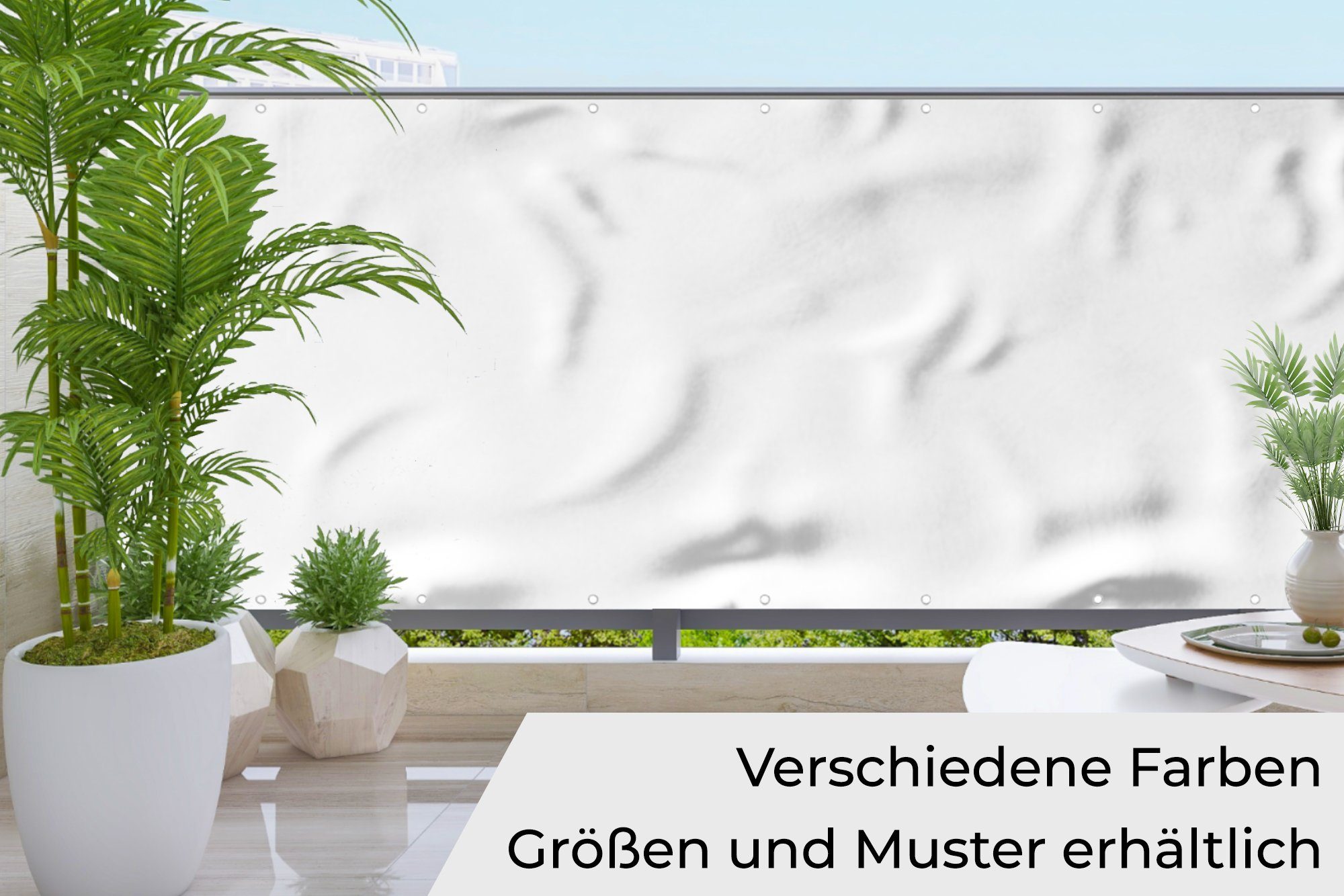 MuchoWow Balkonsichtschutz Weiß - Farben - Neutral (1-St) Wind- und Sichtschutz für den Balkon Terrassen, 300x85 cm