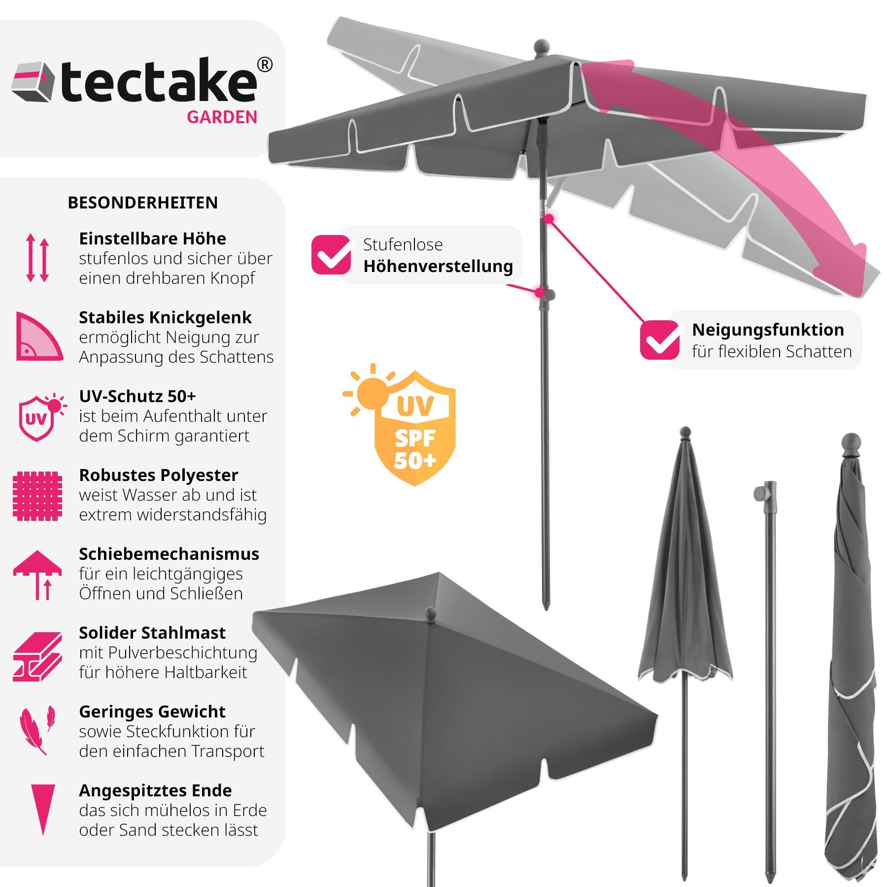 tectake Sonnenschirm Ampelschirm Vanessa 200x125cm höhenverstellbar günstig online kaufen