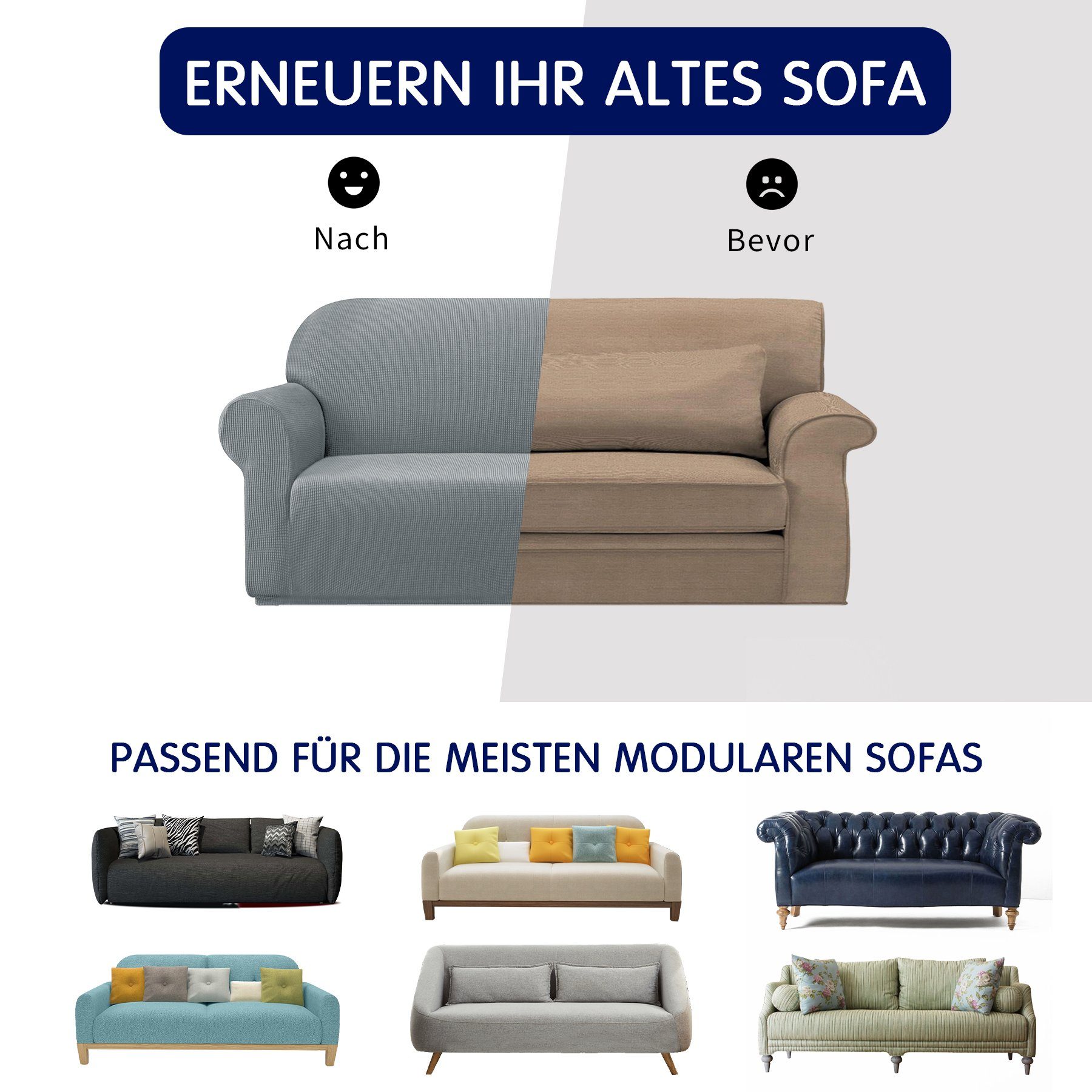 Sofahusse 1 Sitzer waschbarer Sofabezug, hellgrau Dehnbarer SUBRTEX, Stoff