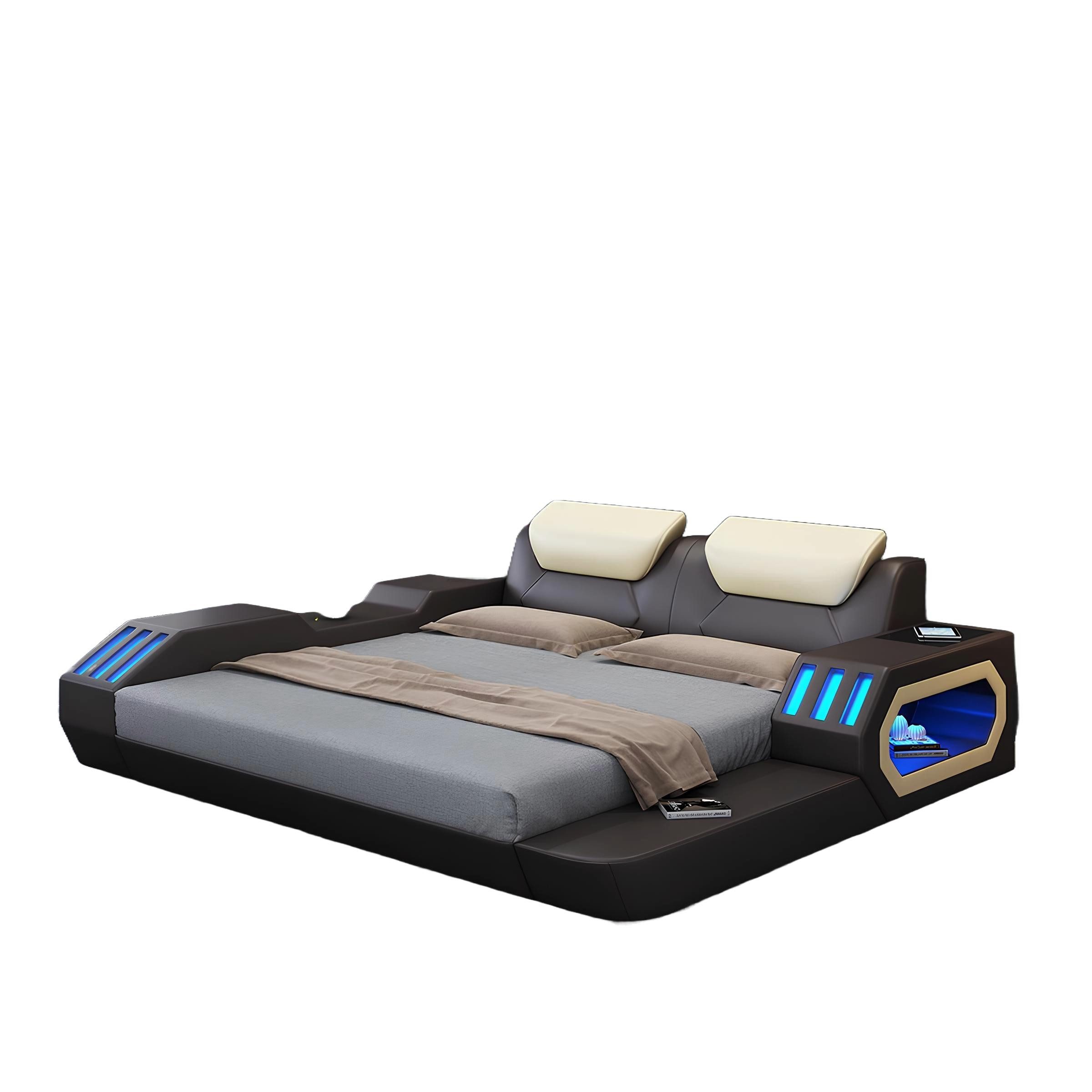 Xlmoebel Bett Exklusives Design-Bettgestell mit Lederbezug, USB-Anschlüssen (Bett), Hergestellt in Europa