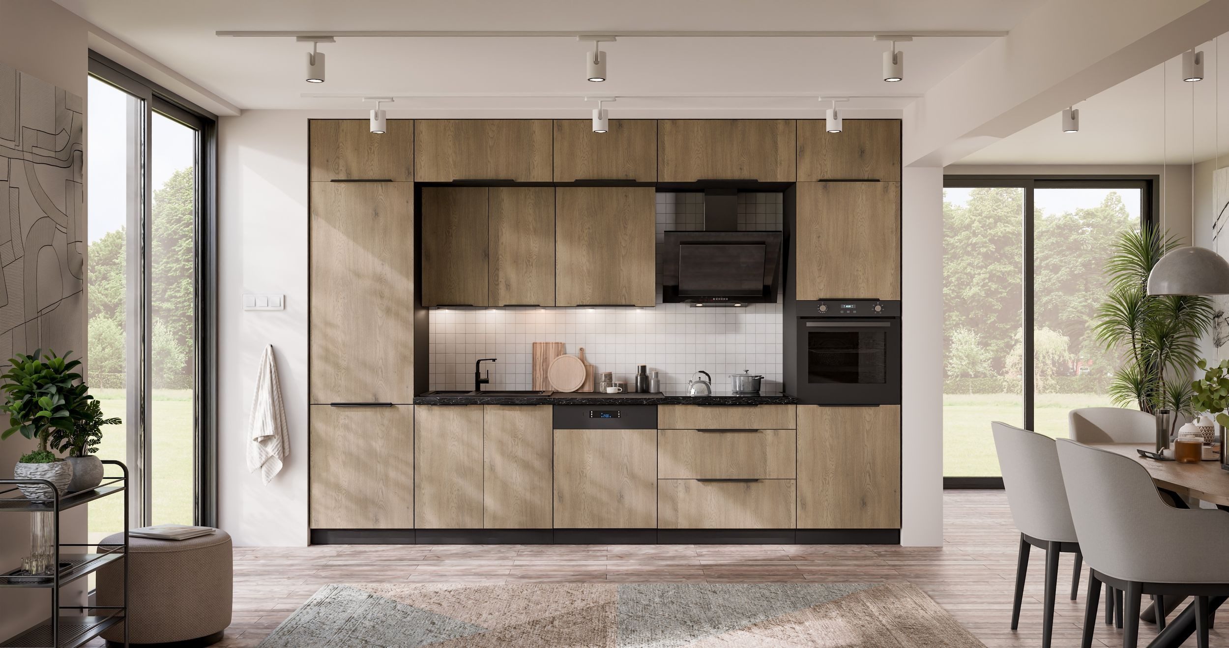 Küchen-Preisbombe Küchenzeile CREMONA NAGU 340 cm Eiche hell Küchenblock Küche Einbauküche