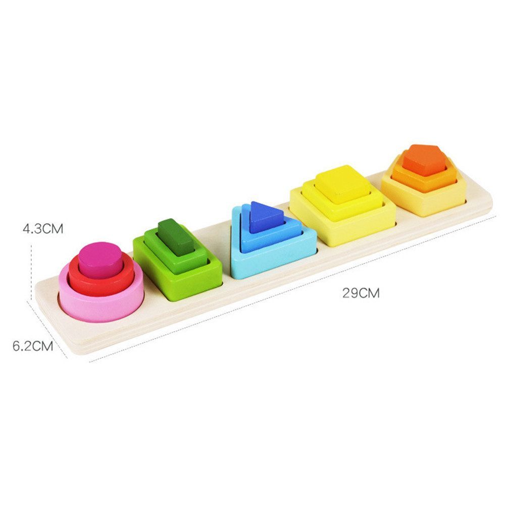 Flintry Lernspielzeug Montessori Spielzeug Geometrisches Holzspielzeug für Stapelspiel, mit Bunten Formen Lernspielzeug Motorischen Fähigkeiten – Bild 5 von 5