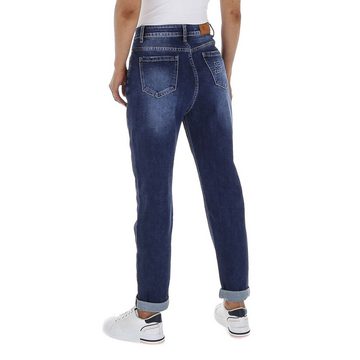 Ital-Design High-waist-Jeans Damen Freizeit Used-Look Stretch High Waist Jeans in Blau