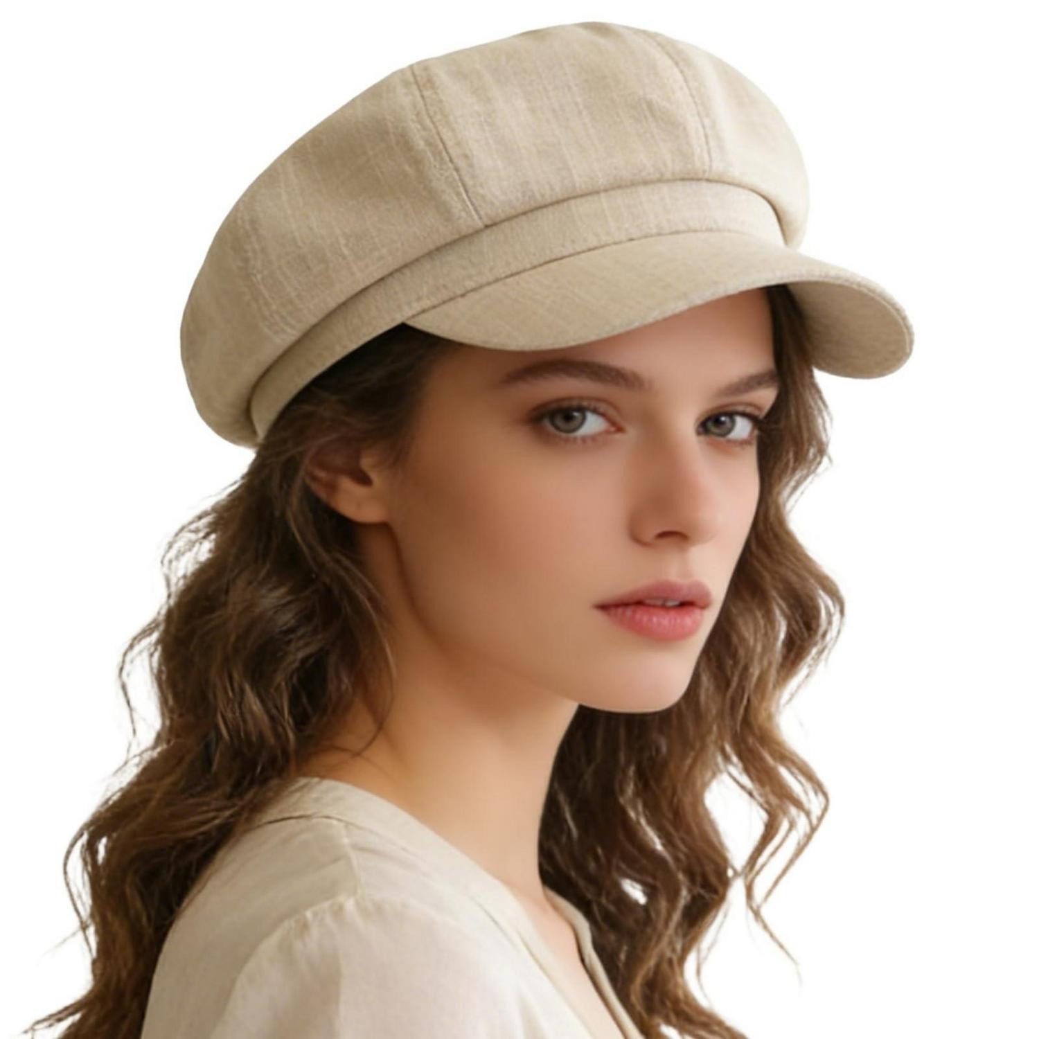 Schirmmütze Ballonmütze Damen Schirmmütze Baumwolle Leinen Einheitsgröße Beige